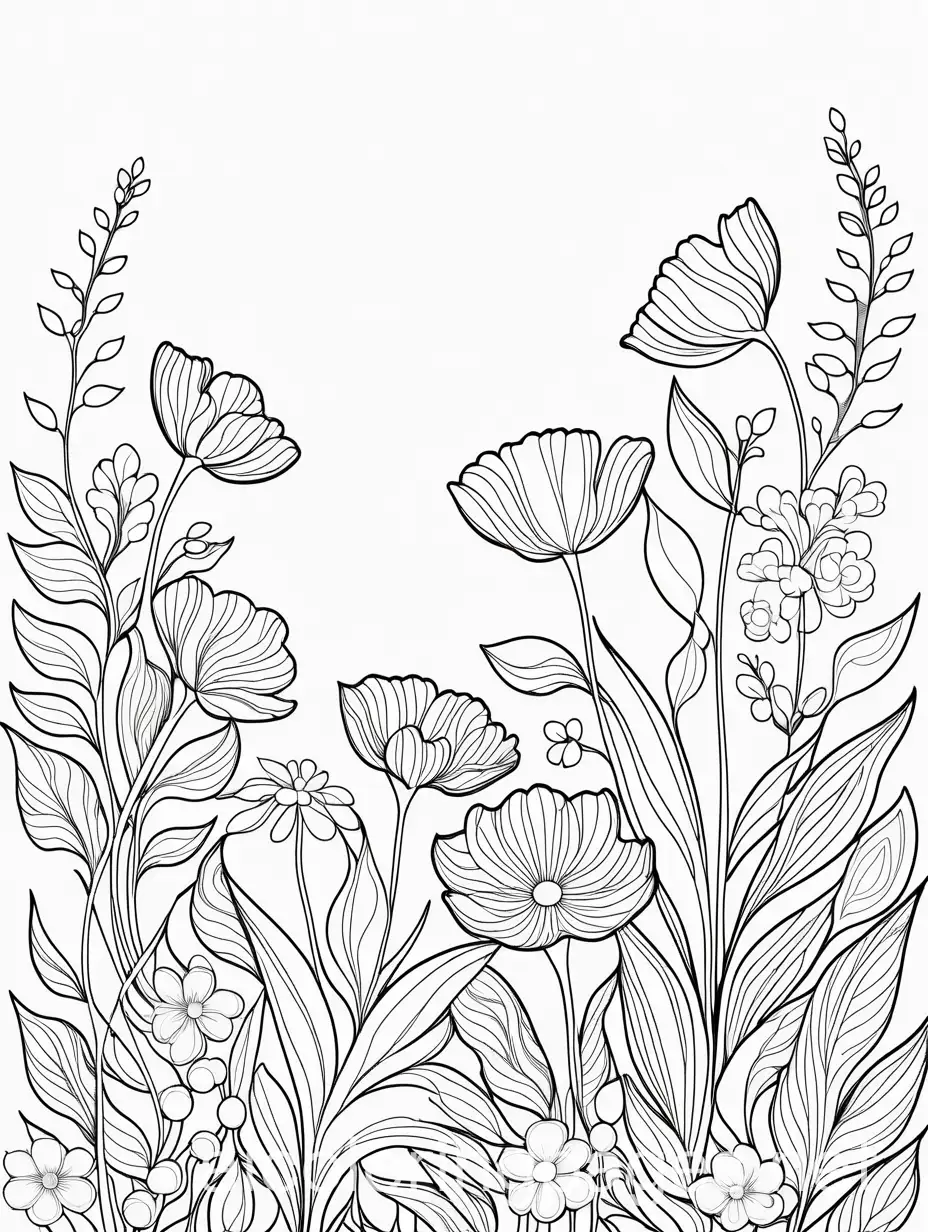 Flower , Coloring Page, black and white, line art, white background, Simplicity, Ample White Space
