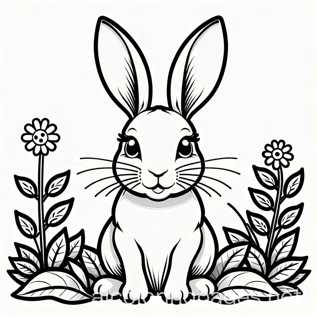 a bunny and a ladybug, Coloring Page, black and white, line art, white background, Simplicity, Ample White Space