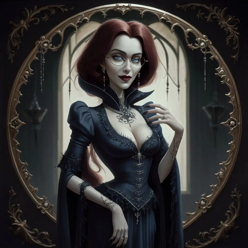 Gothic Style Latino Female Vampire in Elegant Dark Attire