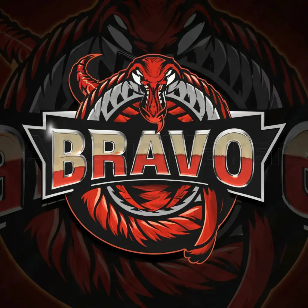 a logo design,with the text "Bravo", main symbol:Snake center ,complex,be used in Military industry,clear background