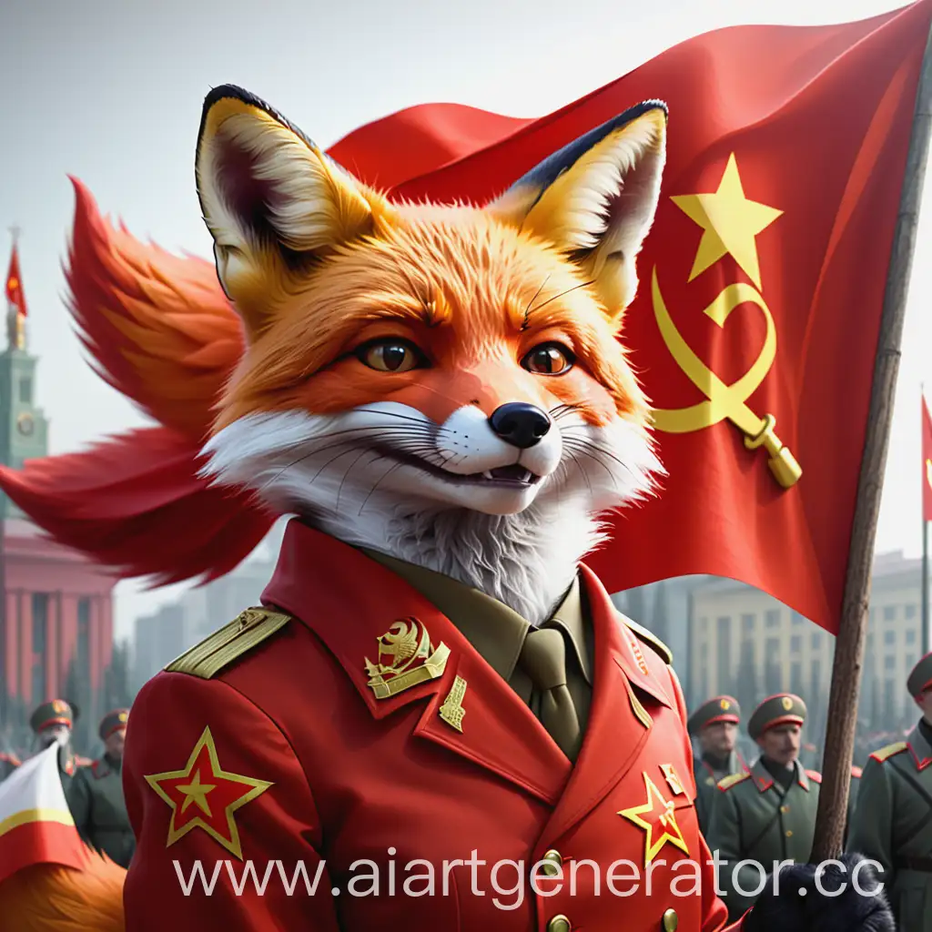 communism fox, with ussr flag