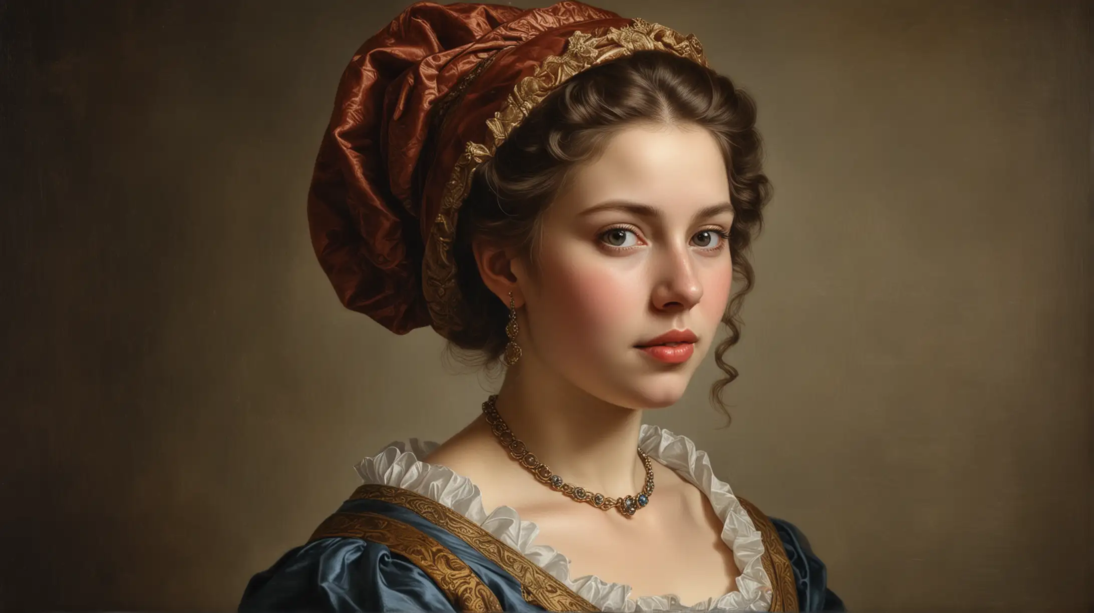 Dutch Style Portrait Graceful Noble Woman in Traditional Attire