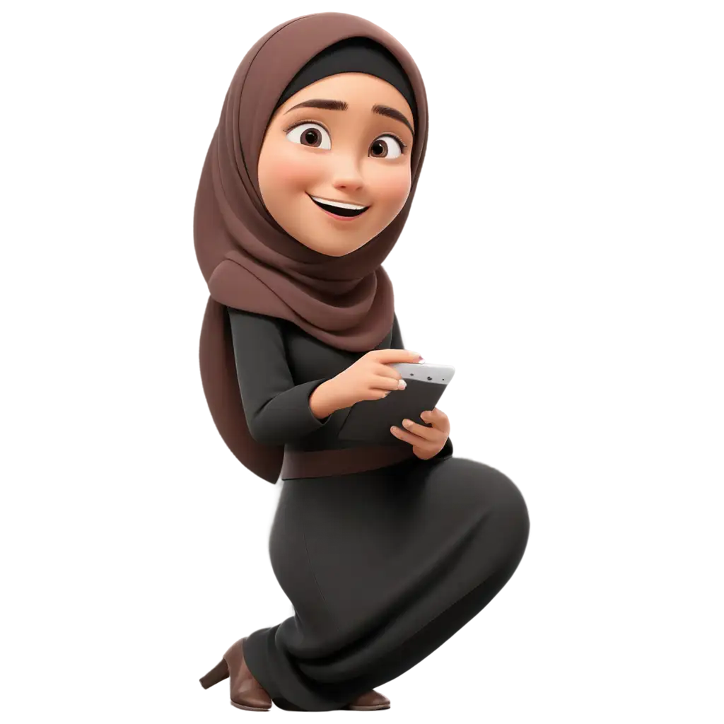 Karikatur 4D gadis yang cantik dan karismatik yang memakai hijab dan tudung dengan logo tulisan Valibri