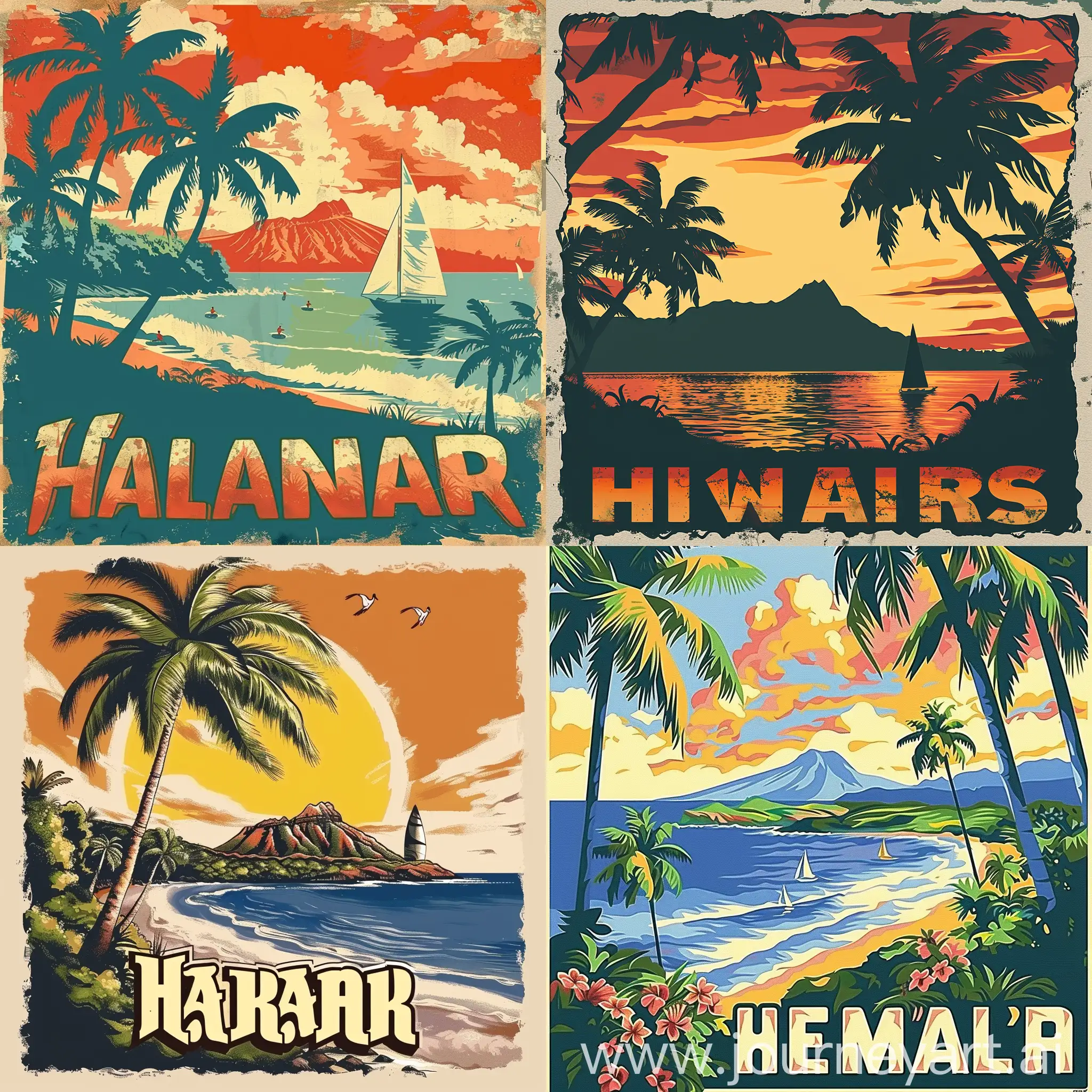 Tropical-Hawaiian-Poster-with-Vibrant-Colors-and-Palm-Trees
