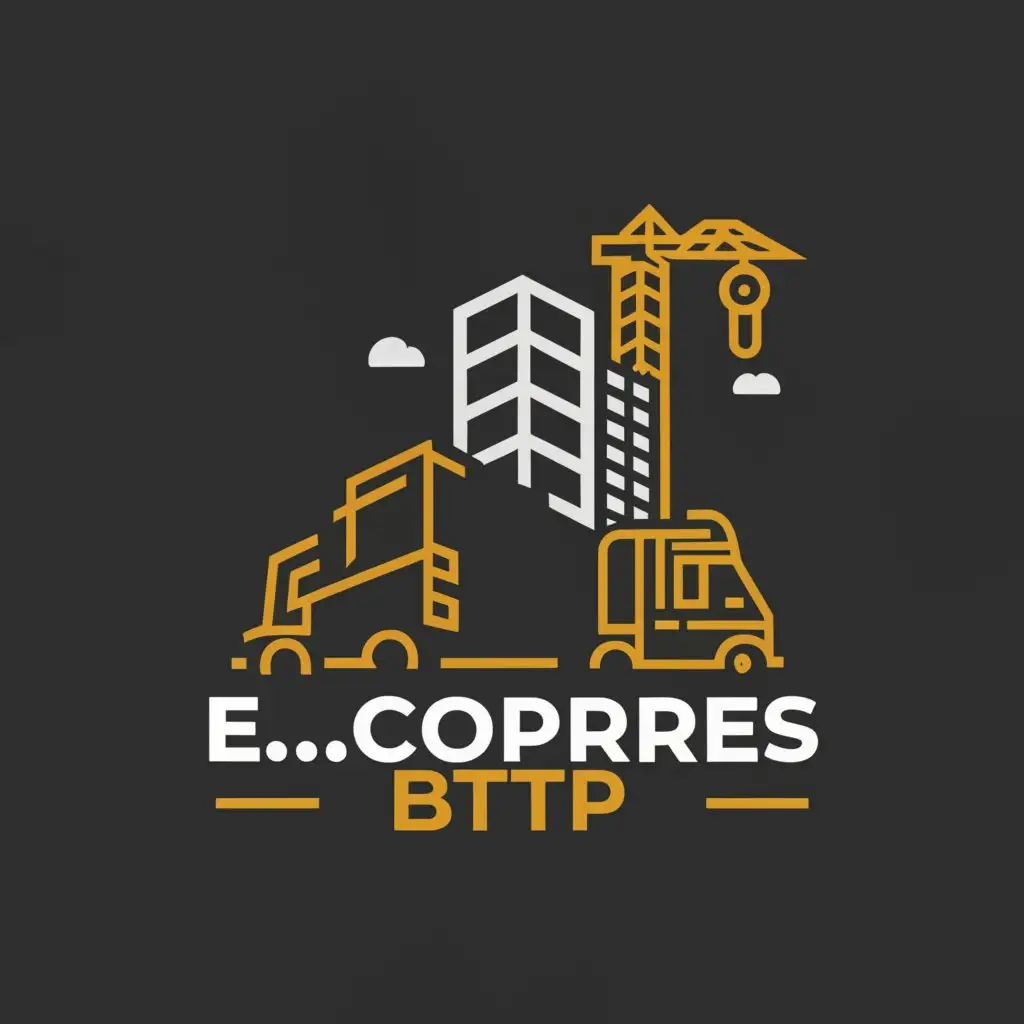 a logo design,with the text "E.CO.PRES BTP", main symbol:Tower crane, building, van,complex,be used in Construction industry,clear background