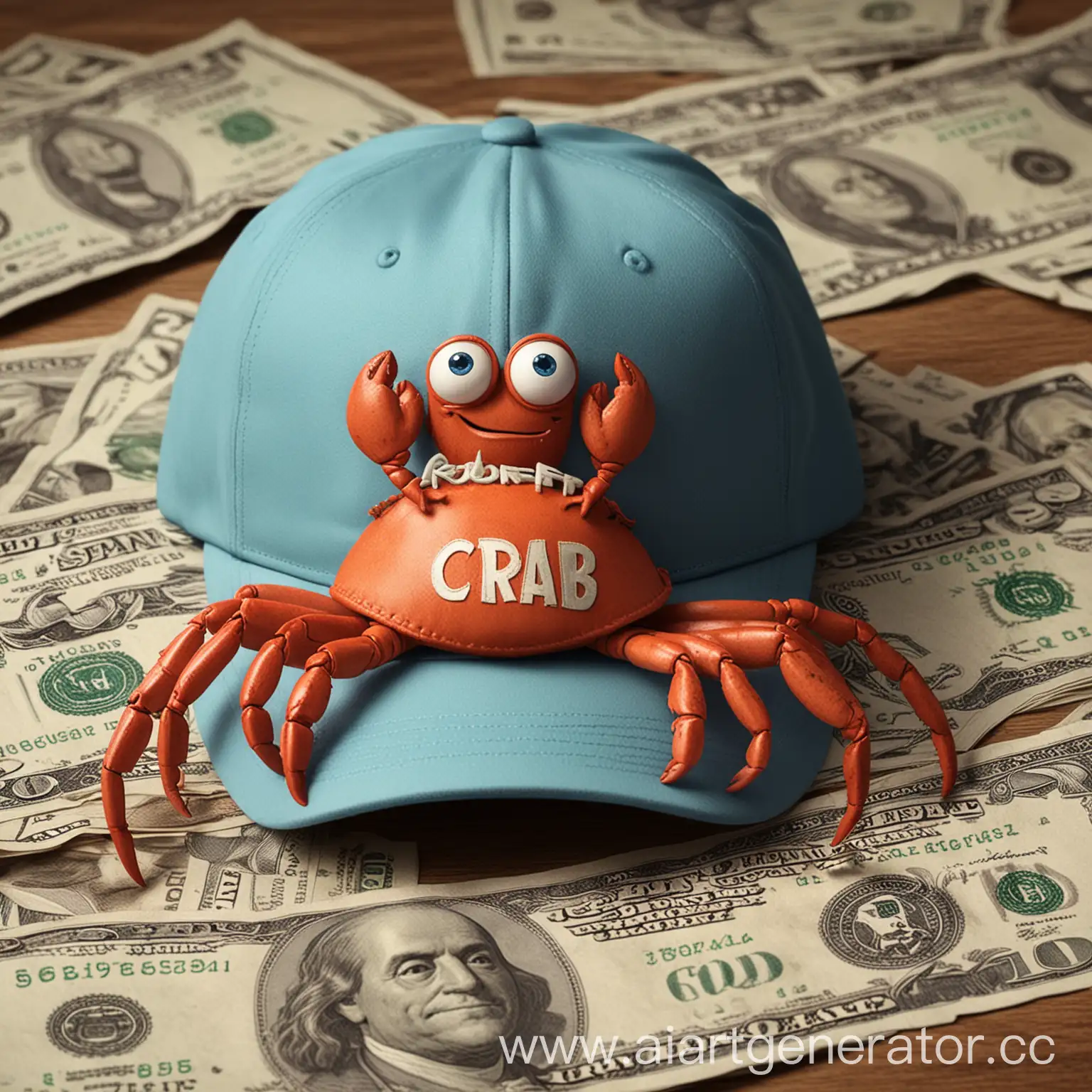 Cartoon-Hat-with-Profit-Crab-and-Dollar-Bills-Fun-PixarStyle-Illustration