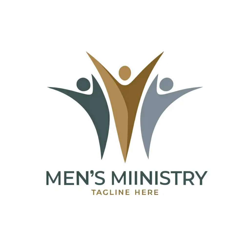 a logo design, with the text 'Men's Ministry', main symbol: Men in a circle with hands united in the center, Moderate, be used in Religious industry, clear background