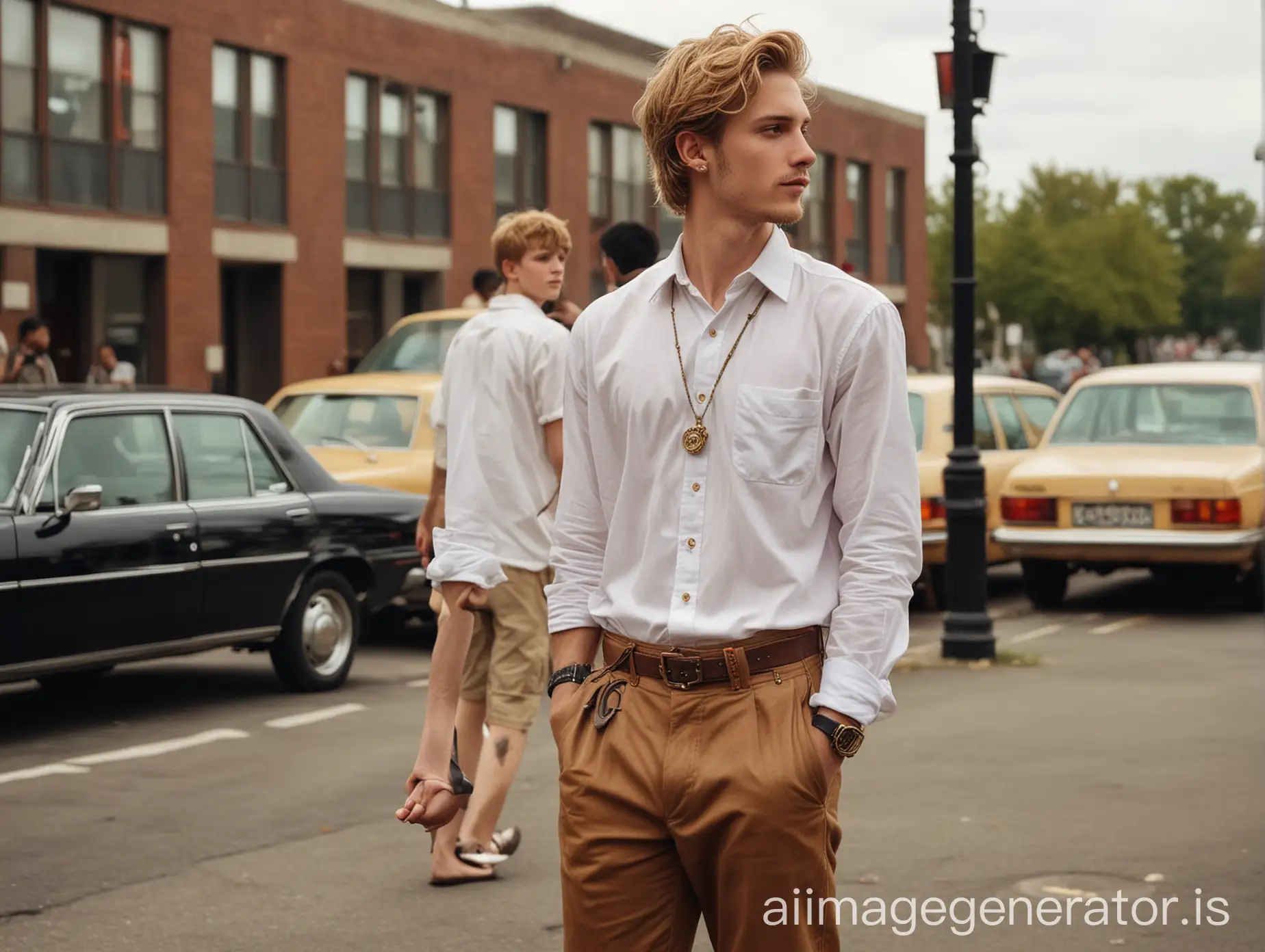 School-Parking-Lot-Scene-Students-Heading-to-Class-with-Stylish-Young-Man