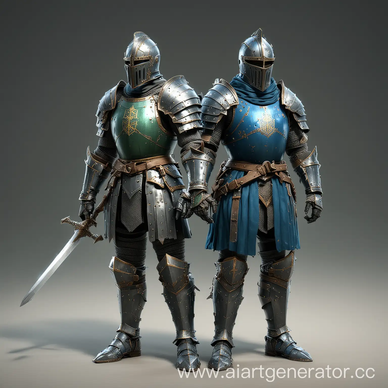 Two-Knights-in-Green-and-Blue-Armor-Facing-Each-Other