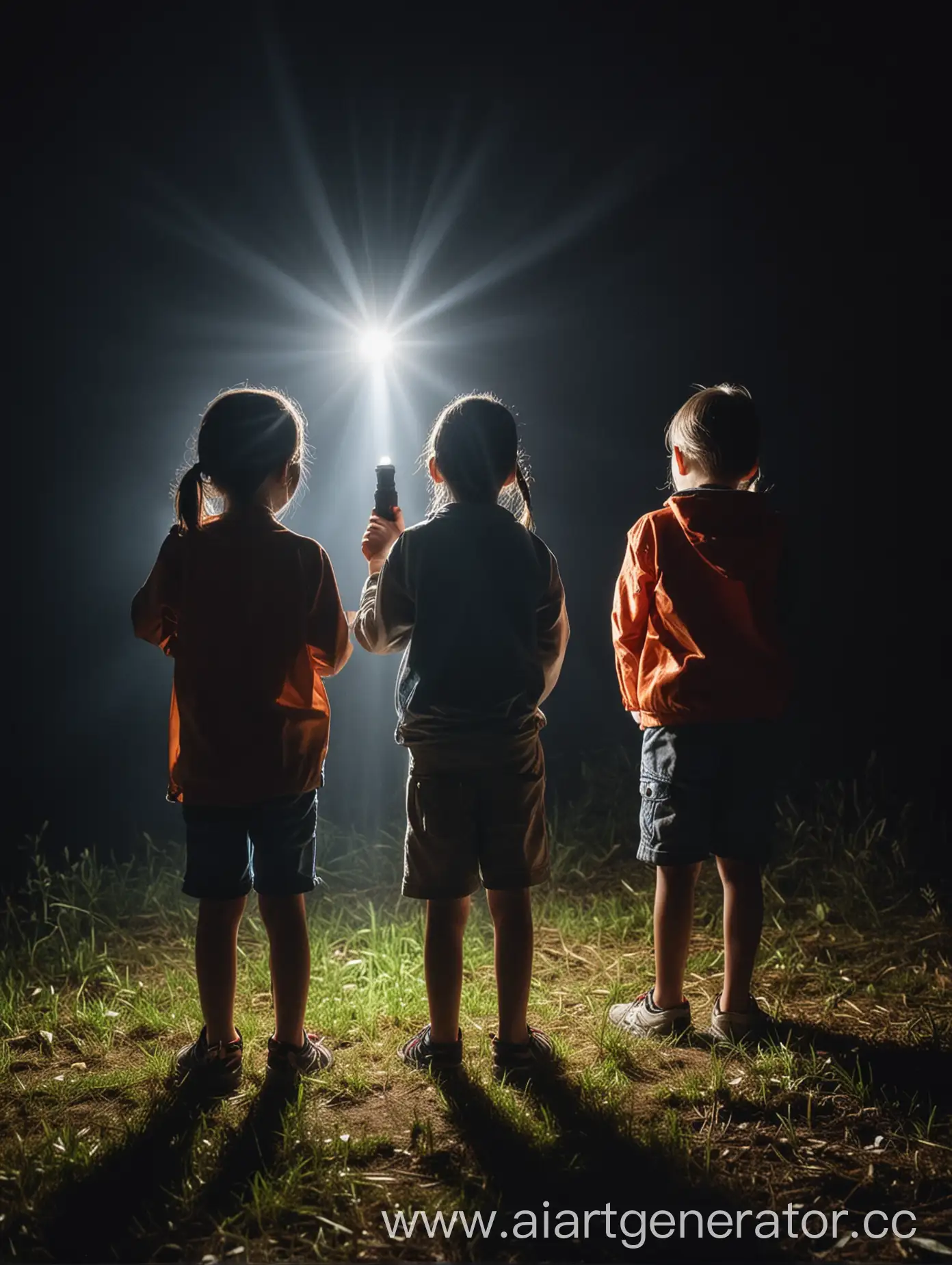 Children-Shining-Flashlight-in-Dark