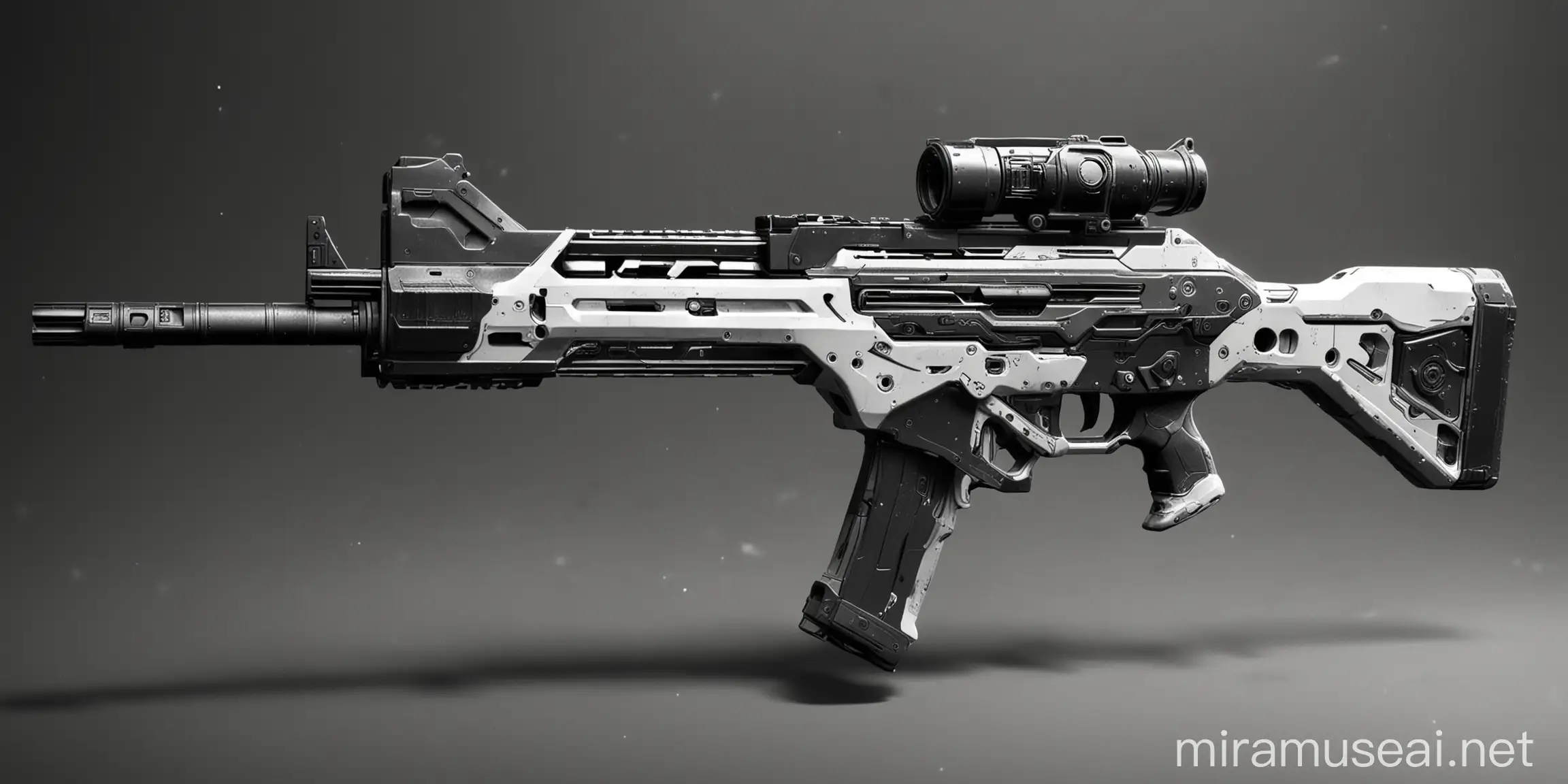 destiny 2 assault rifle, black and white colors, futuristic