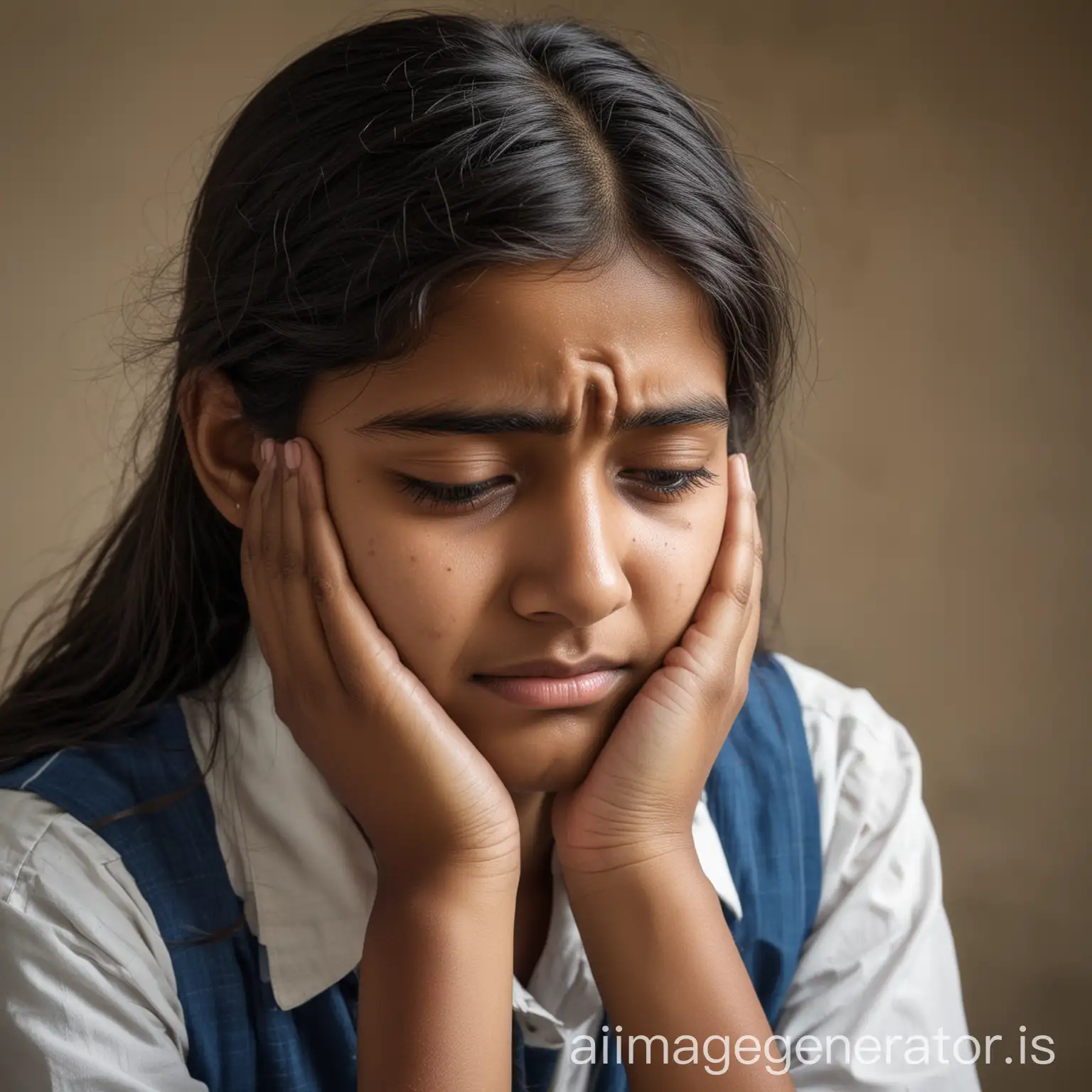 sad weeping indian teenage school girl