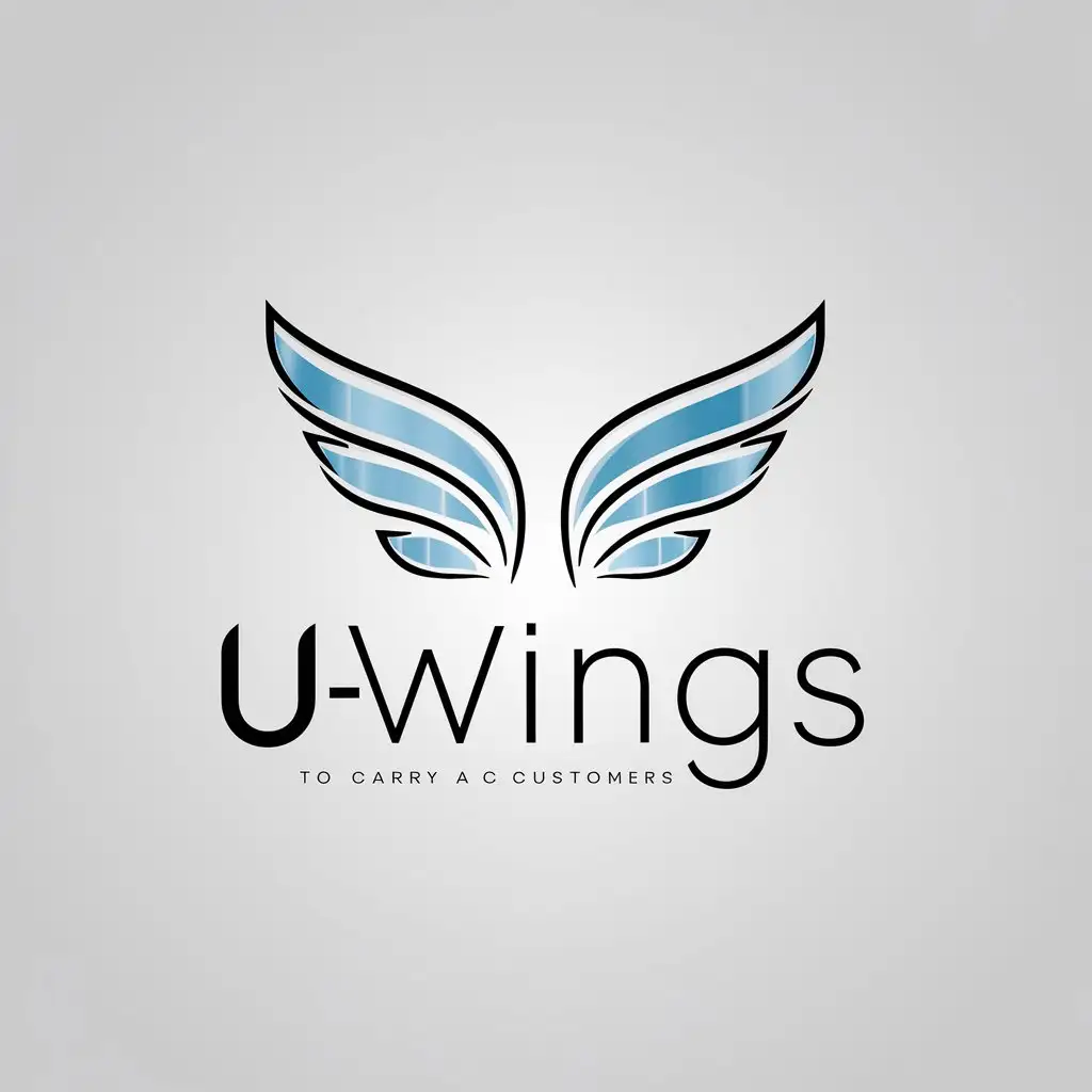 a logo design,with the text "uwings", main symbol:your wings to carry customer grew up, Industry IOT, Factory, PLC, use Sky blue color theme, like embed in gem,Minimalistic,be used in Technology industry,clear background