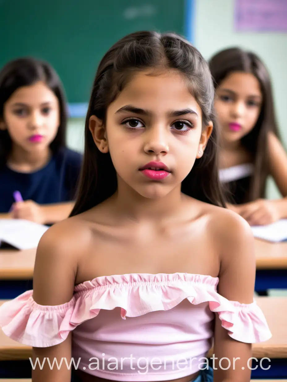 Beautiful-Latina-Girl-in-Classroom-with-Aggressive-Expression