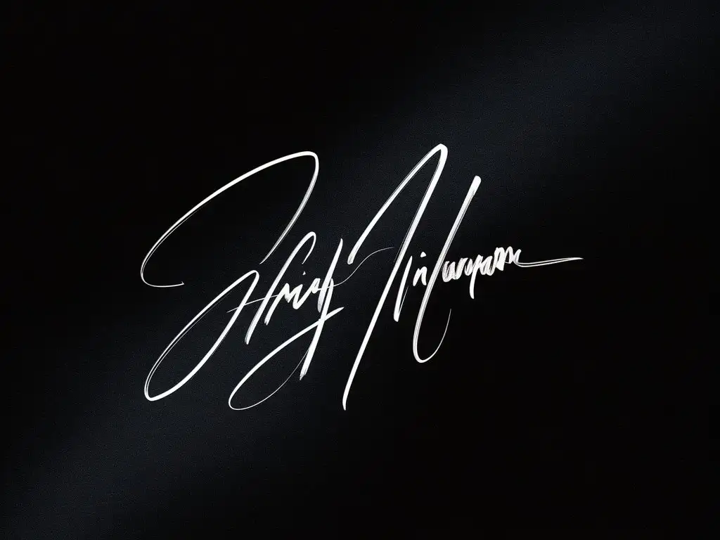a signature on a black background
