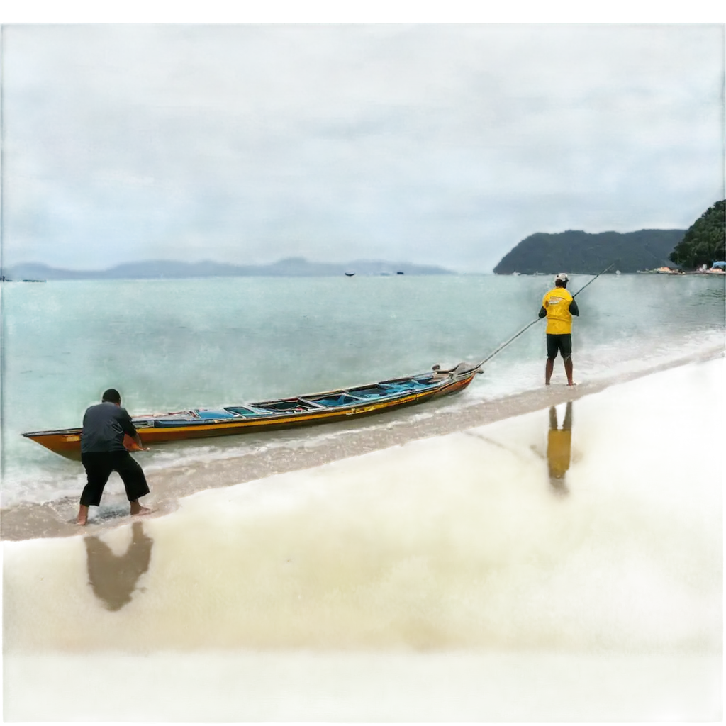 Stunning-PNG-Image-Malaysia-Fishermen-Amidst-a-Picturesque-Seaside-View
