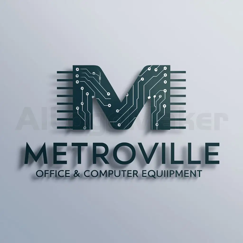 a logo design,with the text "Metroville office & computer equipment", main symbol:M,Moderate,be used in Technology industry,clear background