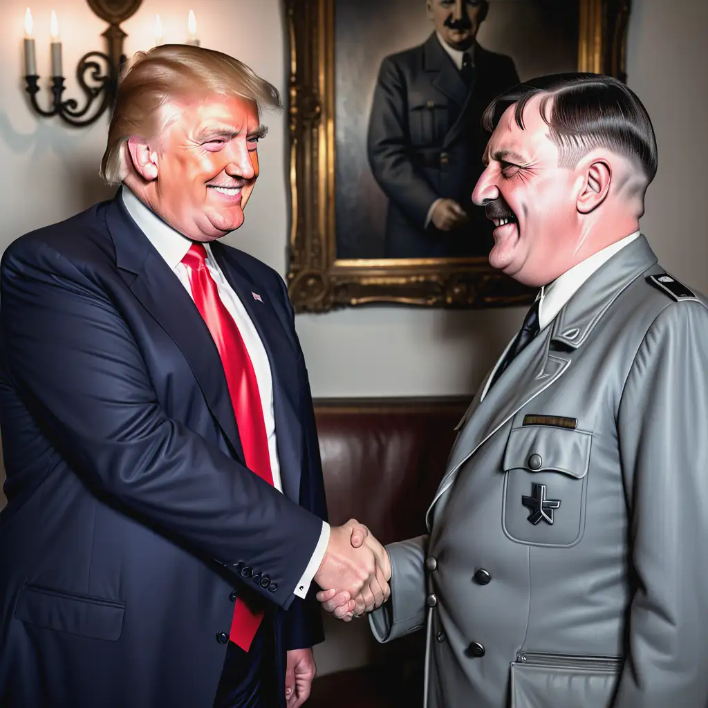 Historical Figures Donald Trump and Adolf Hitler Shaking Hands
