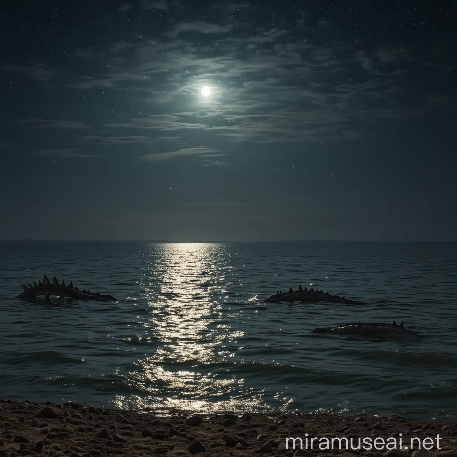 Two Moons Over Pannonian Sea Men Watching Mosasaurus Jumping