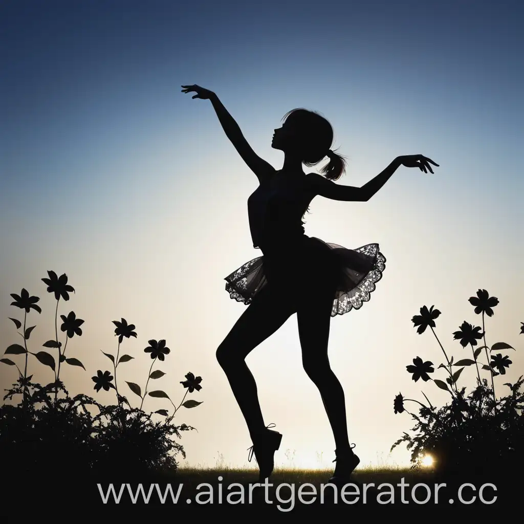 Silhouette-of-a-Girl-Dancing-with-Flowers-in-Summer