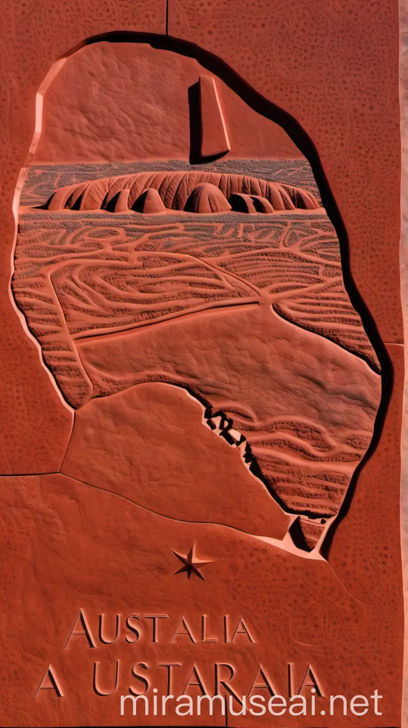 Australian Aboriginal Man with Uluru in Distant Background Sculpted in STL Bas Relief