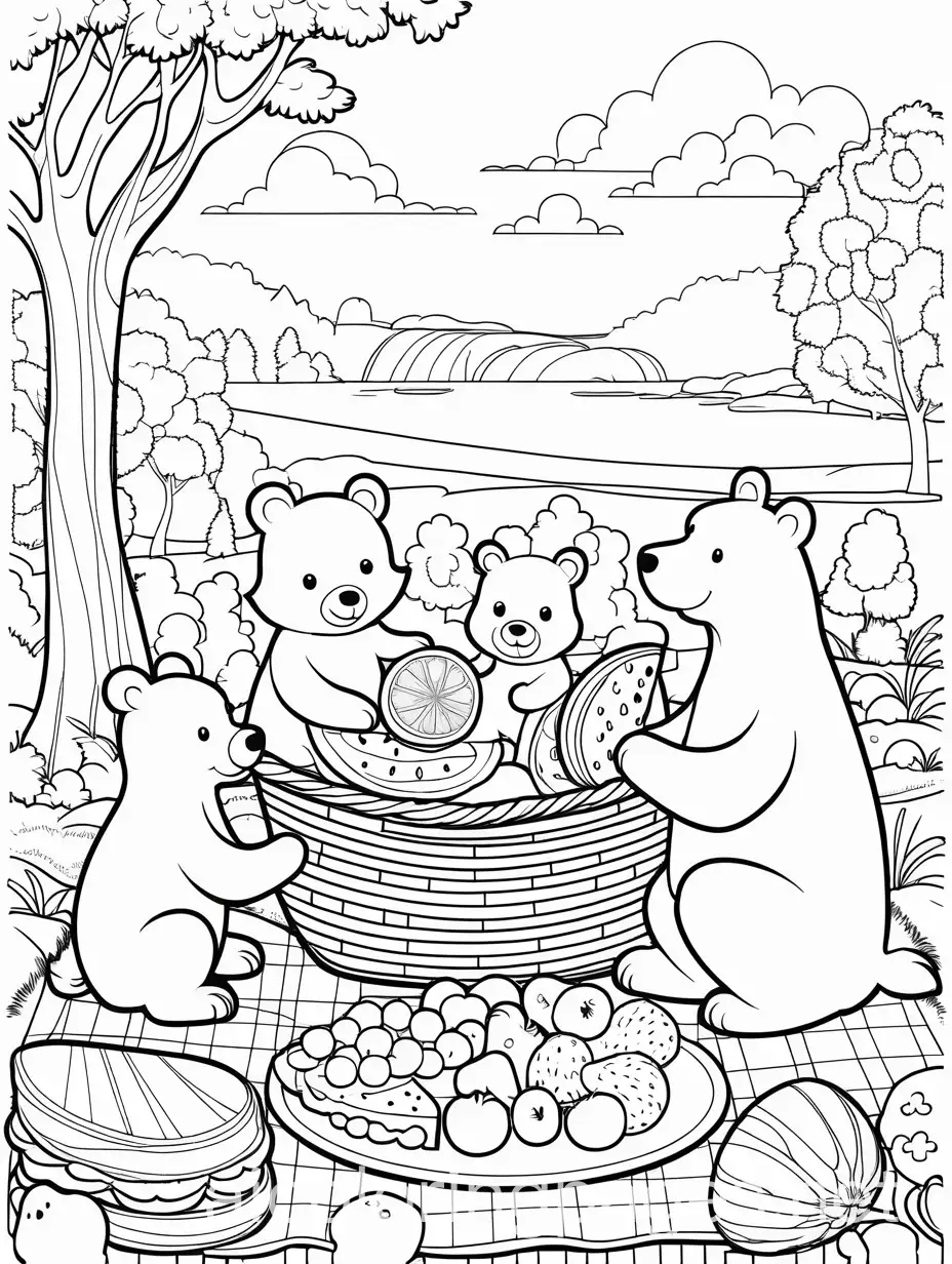 Joyful-Animals-Picnic-with-Watermelon-Coloring-Page