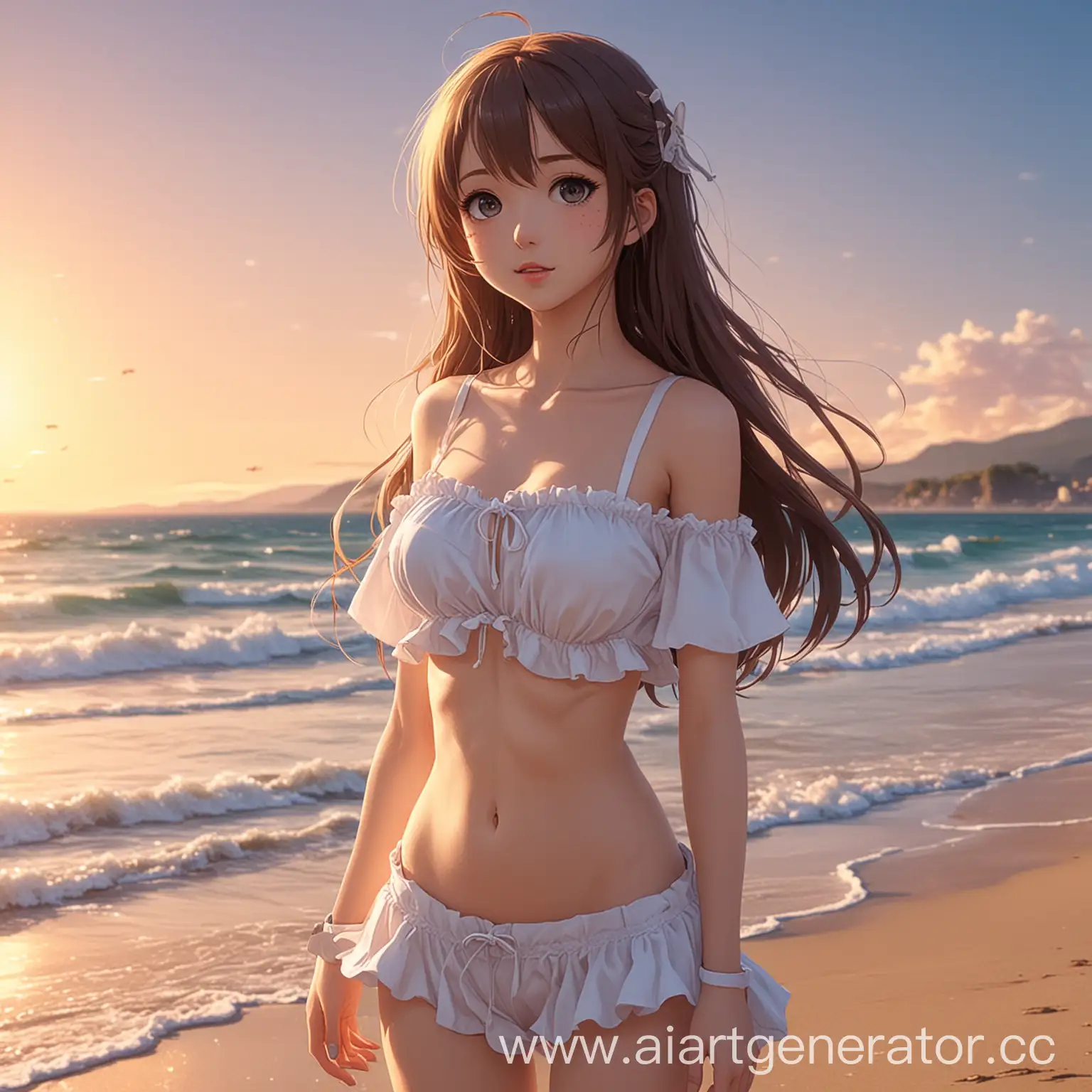 Аниме девочка на пляже