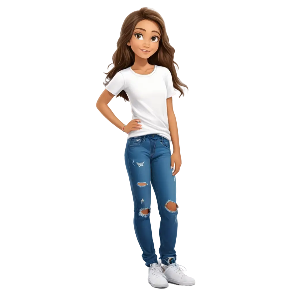 13YearOld-Girl-with-Medium-Brown-Hair-and-Tan-Skin-Captivating-PNG-Cartoon-Image