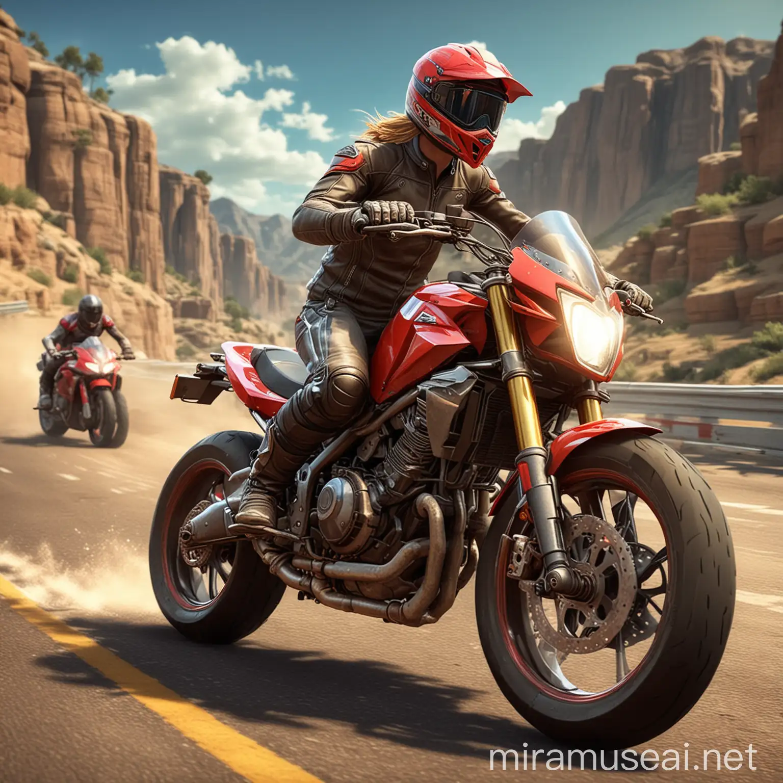 Dynamic 3D Motorcycle Racing Game Icon with Track Background