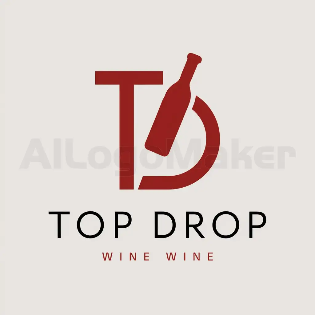 a logo design,with the text "TOP DROP", main symbol:Logo for wine bottle that's dropping, re and white color, minimalist,Minimalistic,be used in Wine industry,clear background