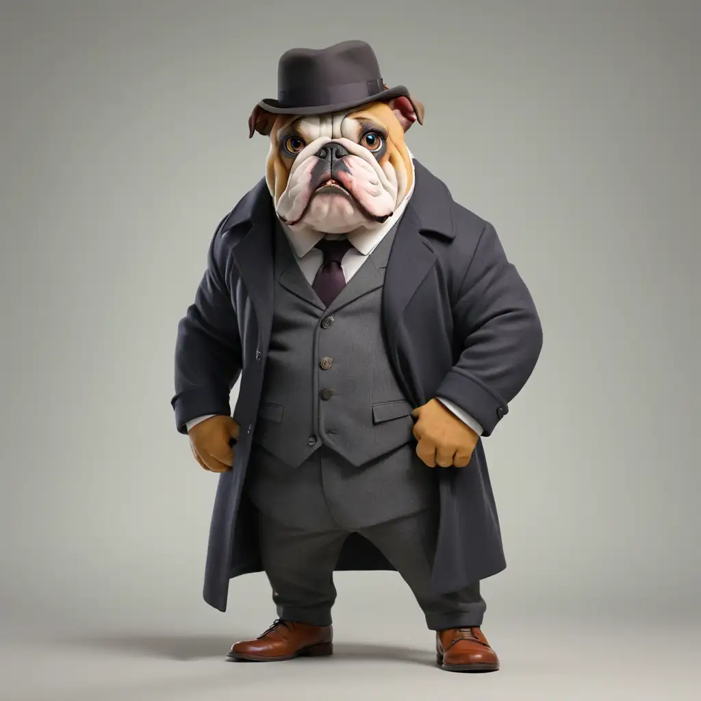 bulldog, full body, Detective with overcoat, formal hat, formal shoes, transparent png