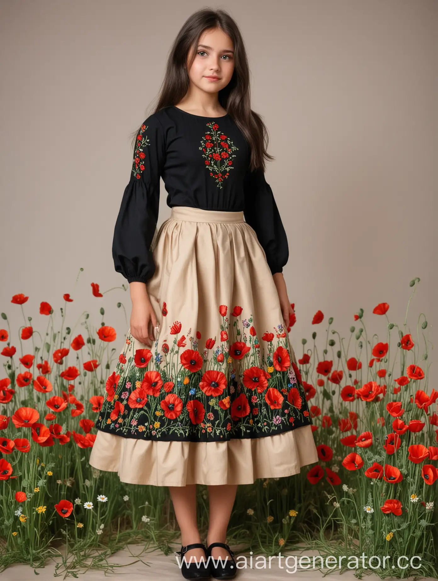 DarkHaired-Russian-Girl-in-Floral-Top-and-BellShaped-Skirt
