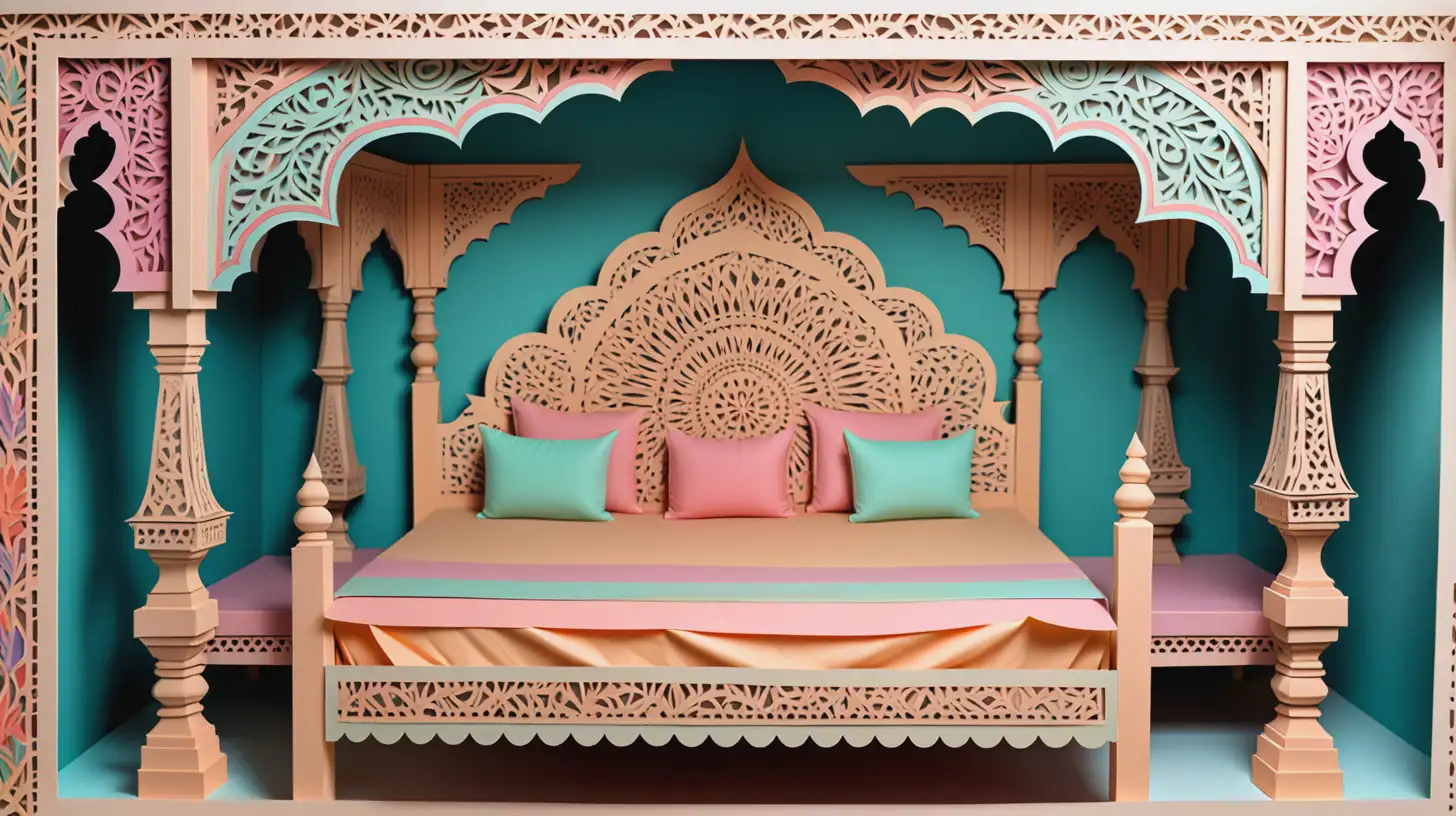 Bed and Pillows in Indian Style Ancient India 2D Laser Cut Paper Illustration