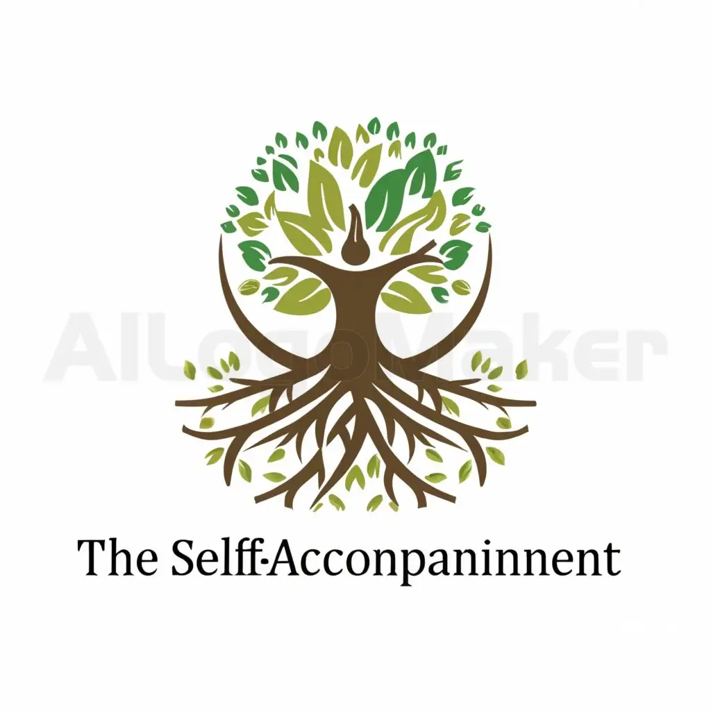 a logo design,with the text "The self-accompaniment", main symbol:tree of life, human head,Moderate,clear background