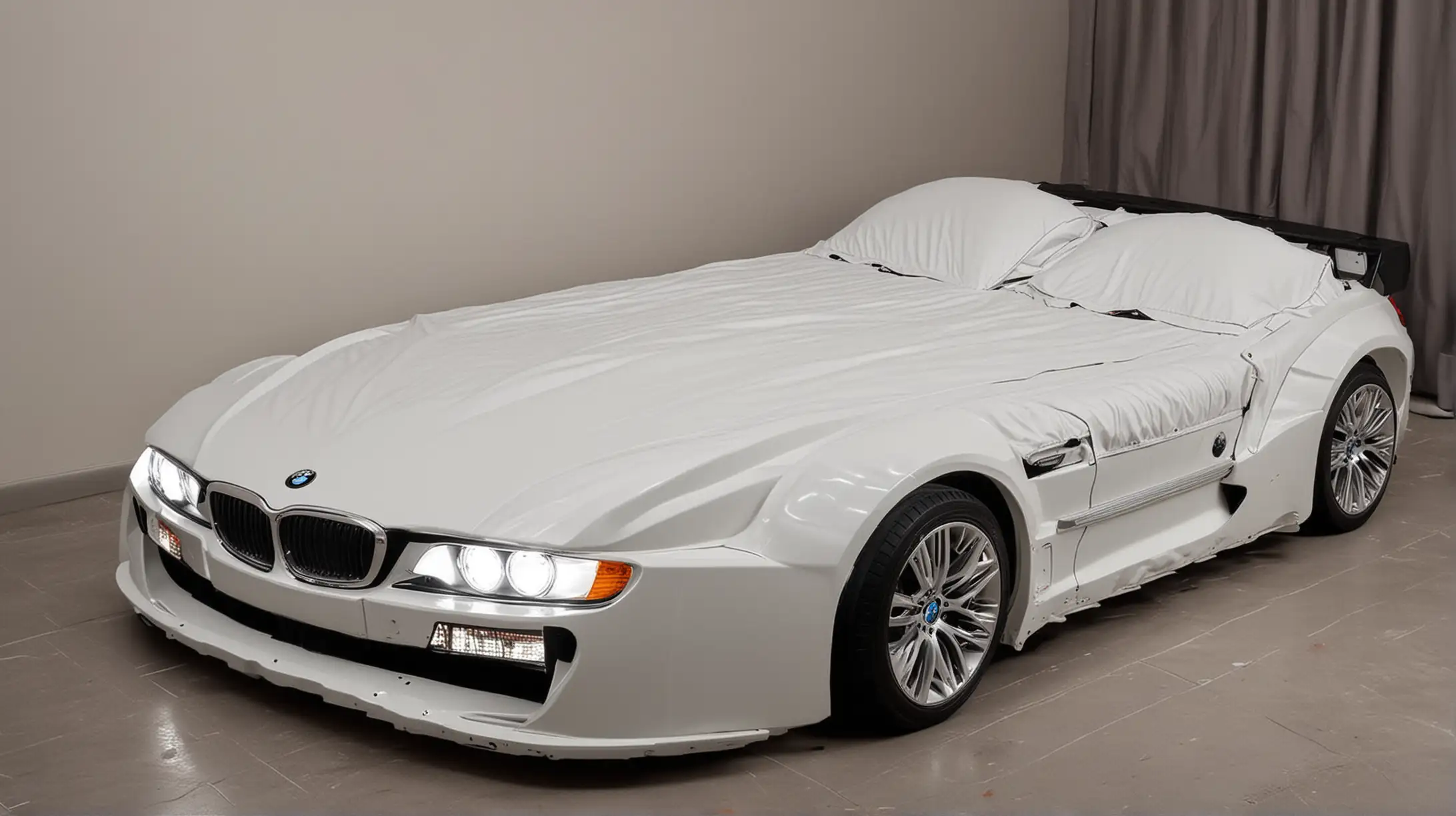 Luxury CarInspired Double Bed with Illuminated Headlights