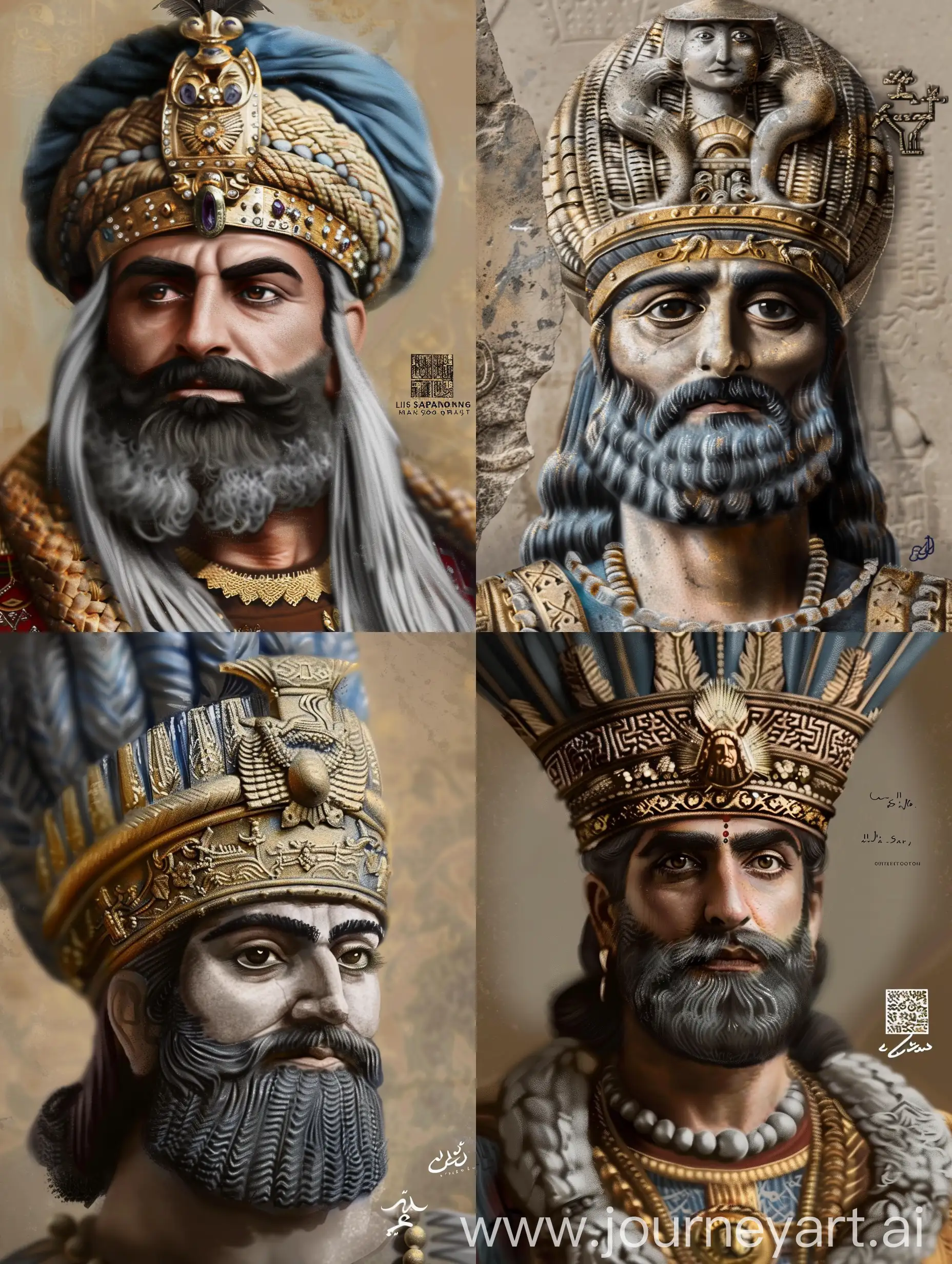 Recreate this image for me in exact detail, the photo of the Sassanid king