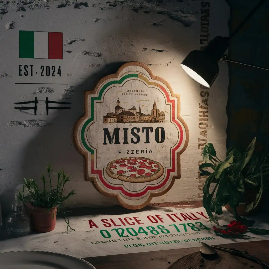 Rustic Italian Pizzeria Emblem on White Background Slice of Italy 2024