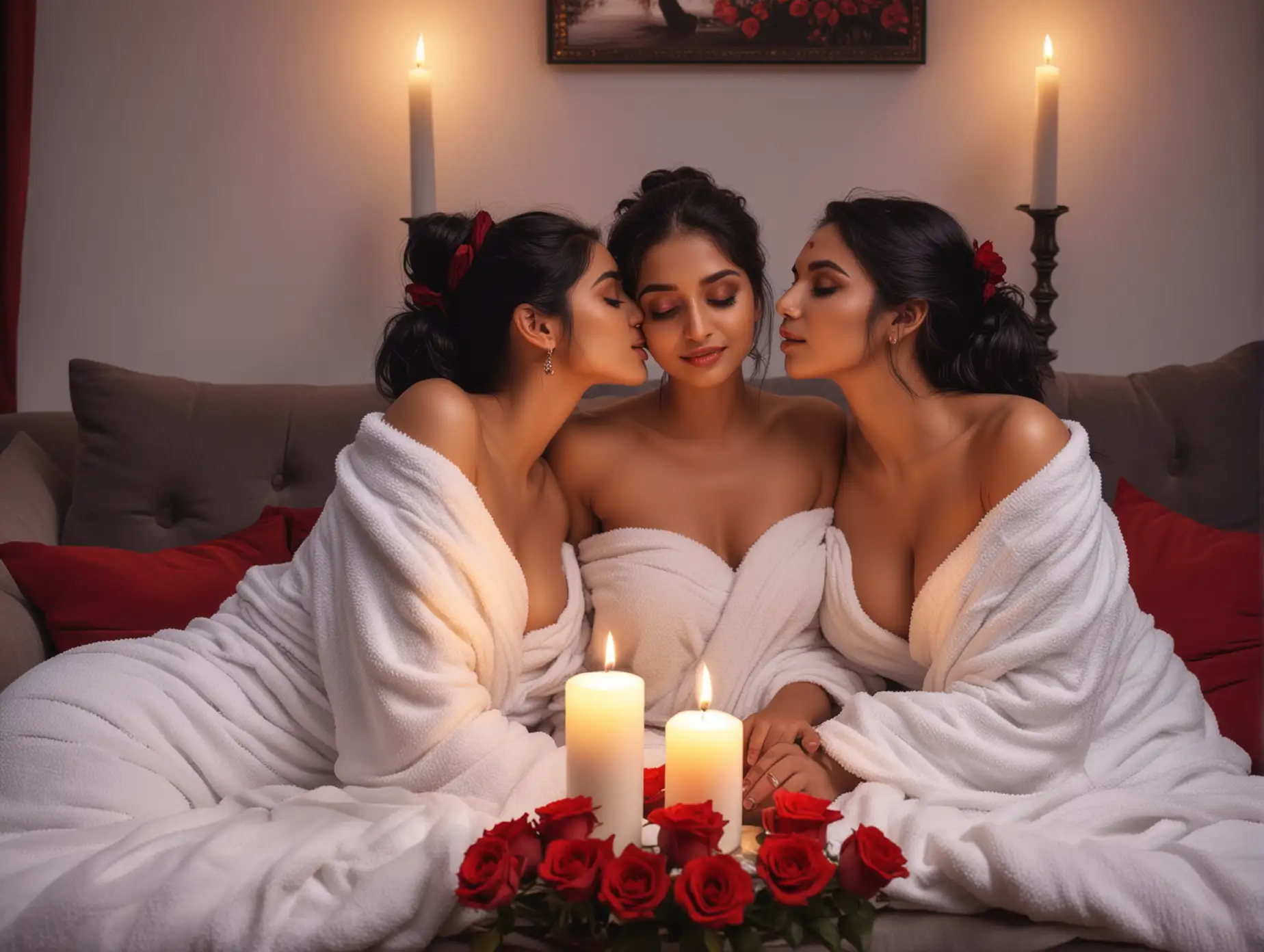 Romantic Lesbian Kiss Intimate Portrait with Red Roses and Candlelight | AI  Image Generator