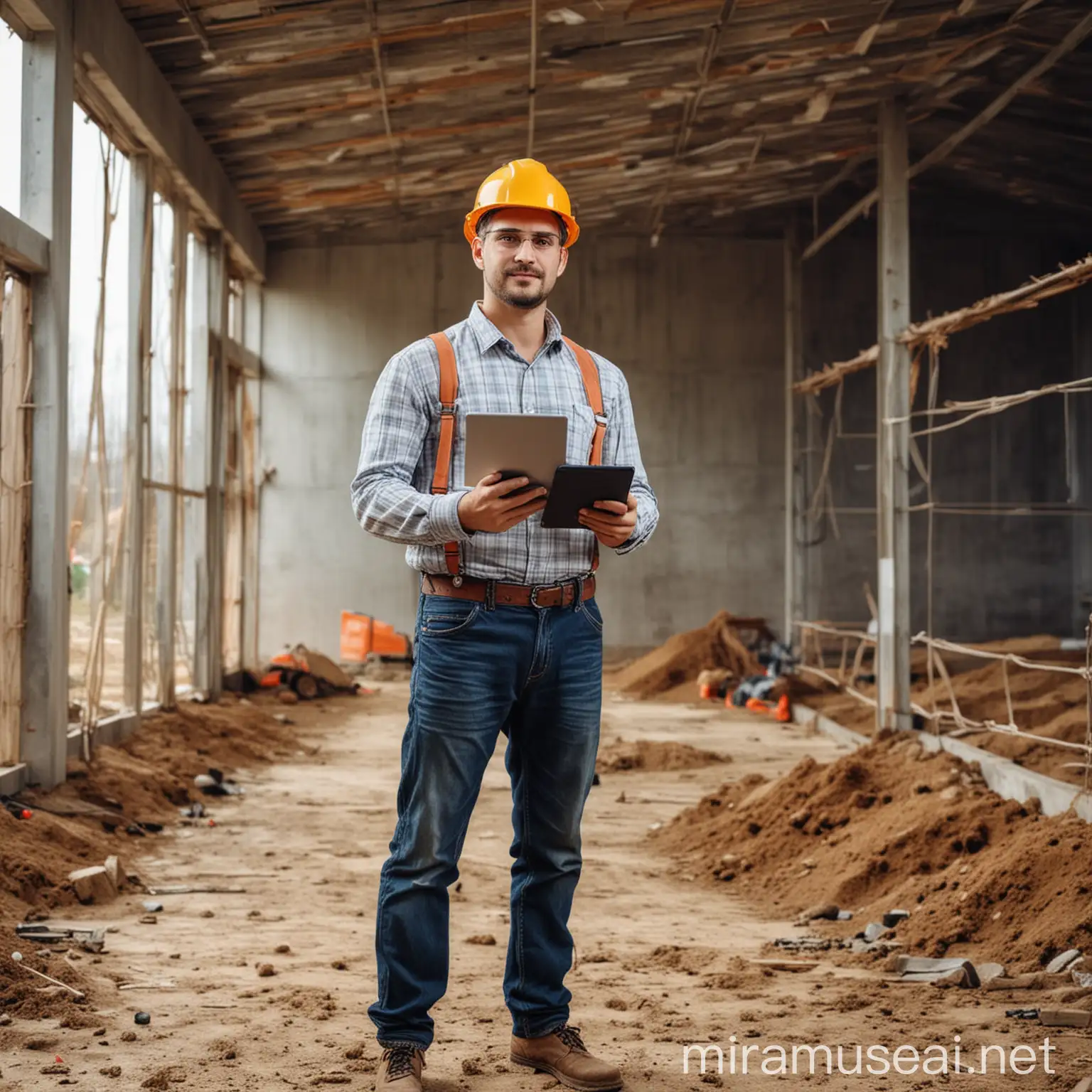   IT specialist and Engineer and  farmer as one person, at Construction, full body