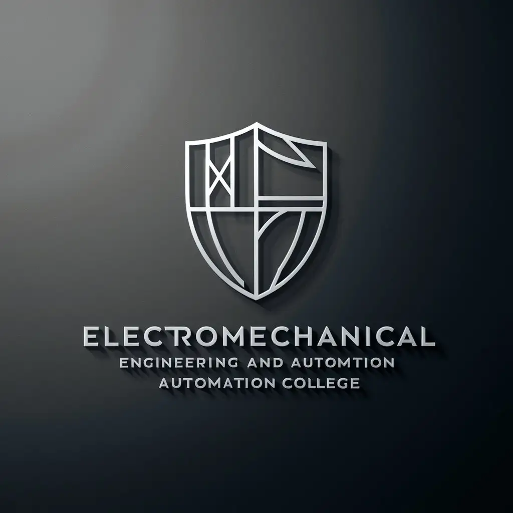 a logo design,with the text "Electromechanical Engineering and Automation College", main symbol:shield,Minimalistic,clear background
