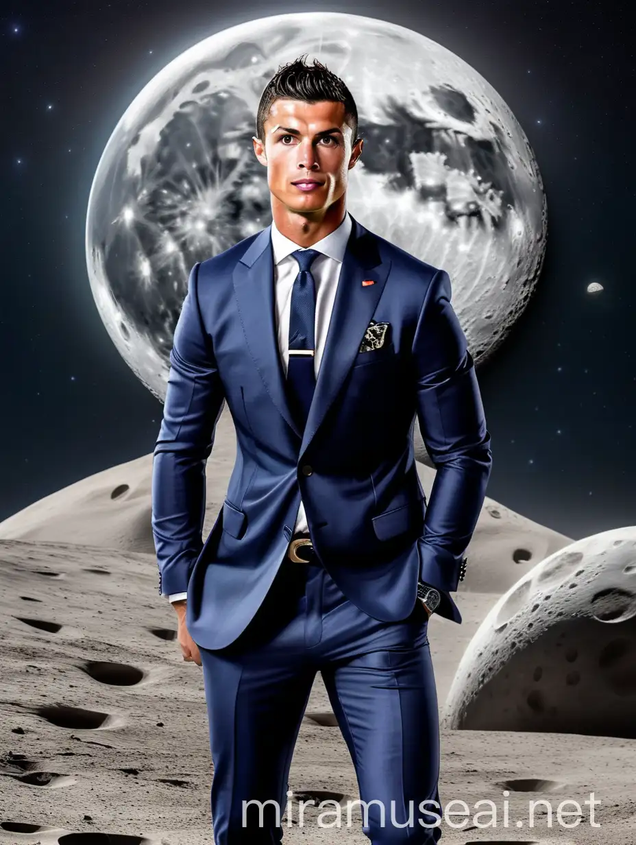 make cristiano ronaldo wearing a nice suit walking in the moon
he will meet toni kroos sitting with batman and albert einstein at a coffee 