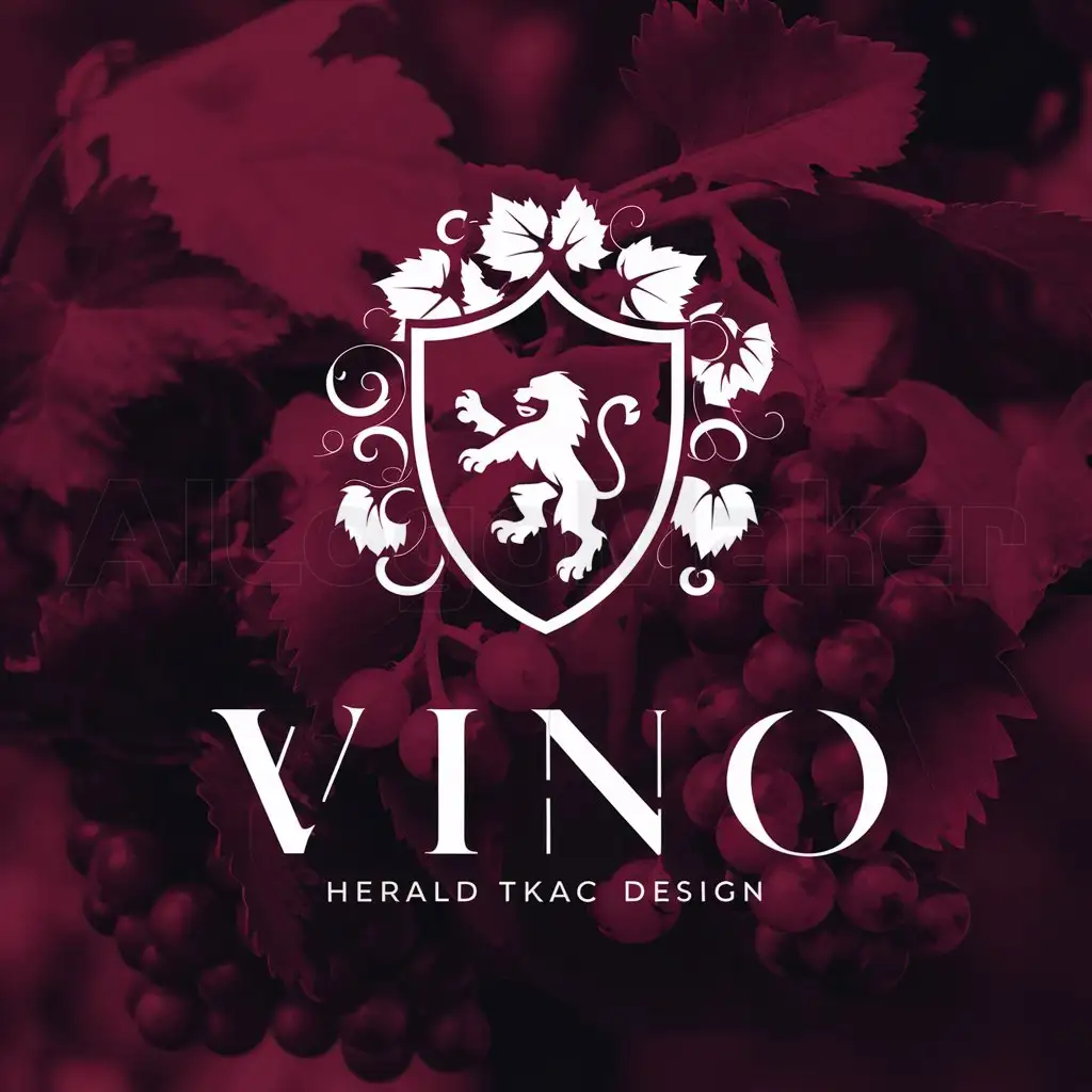 a logo design,with the text "vino", main symbol:grapevine herald tkach shield lion red wine nature,complex,clear background
