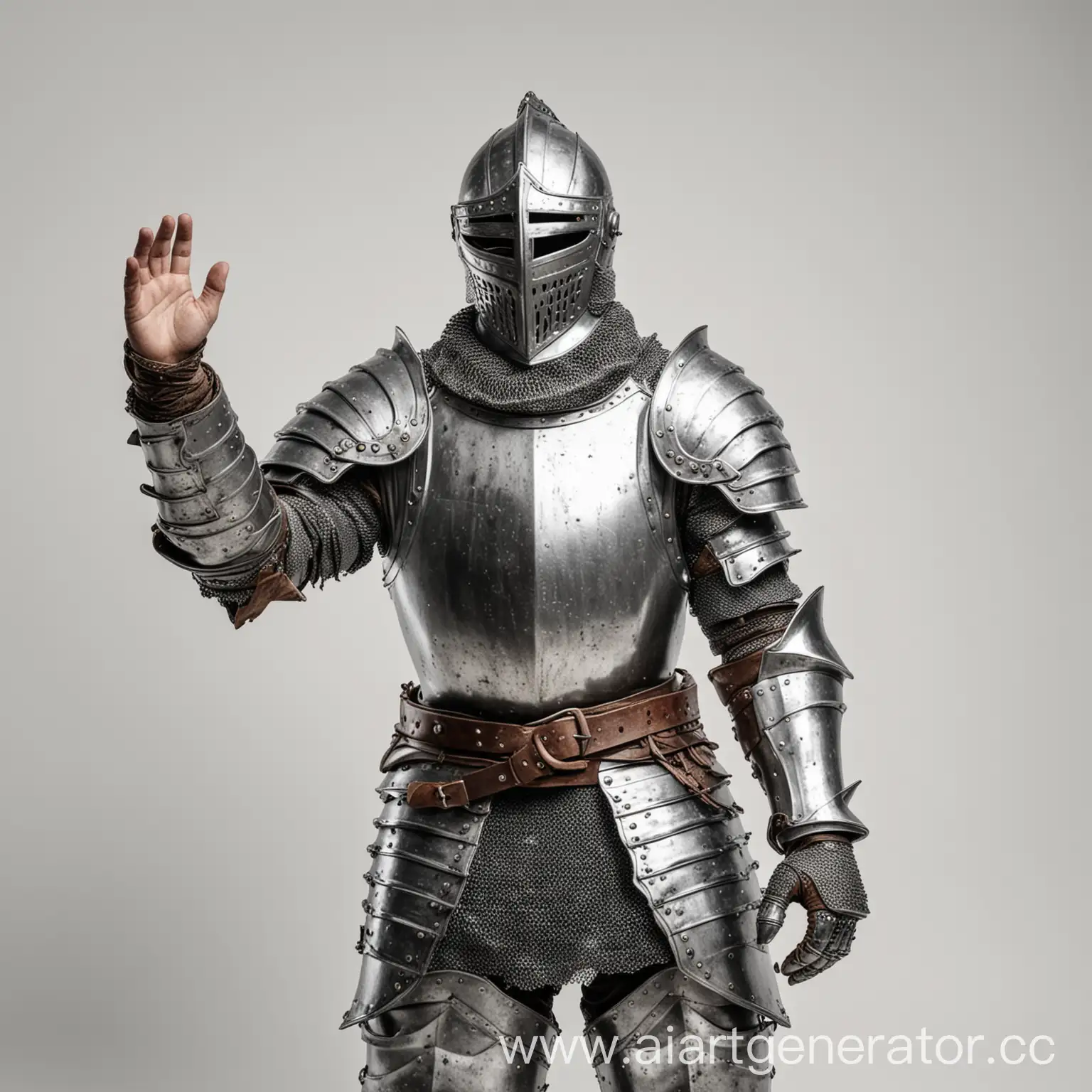 Armored-Knight-Waving-Hand-on-White-Background