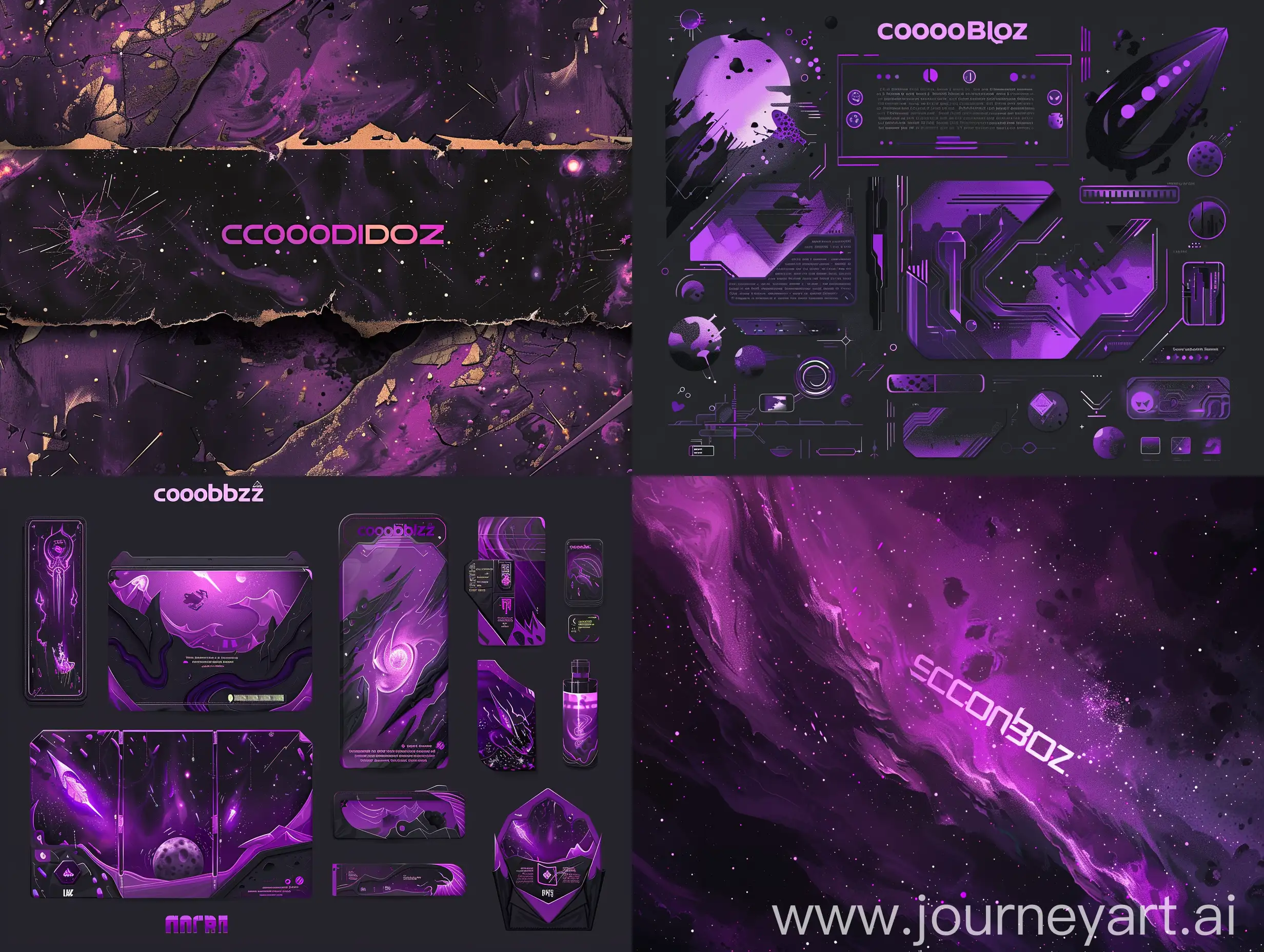 графика к бренду игр с космической тематикой CosmoBioz, фиолетовые, сиреневые, черные оттенки, космическое вторжение, эпичность, текстуры