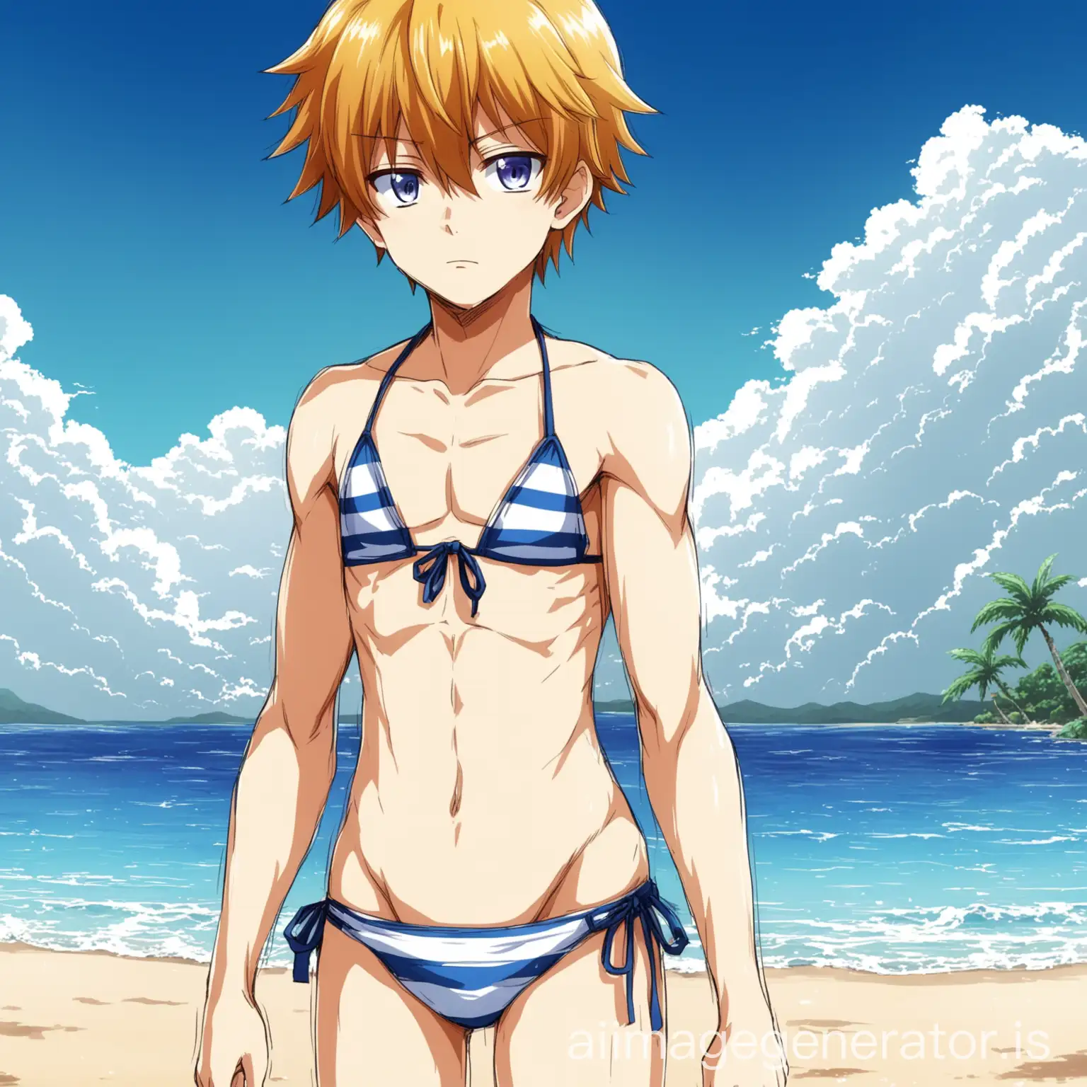 anime boy in bikini at the beach