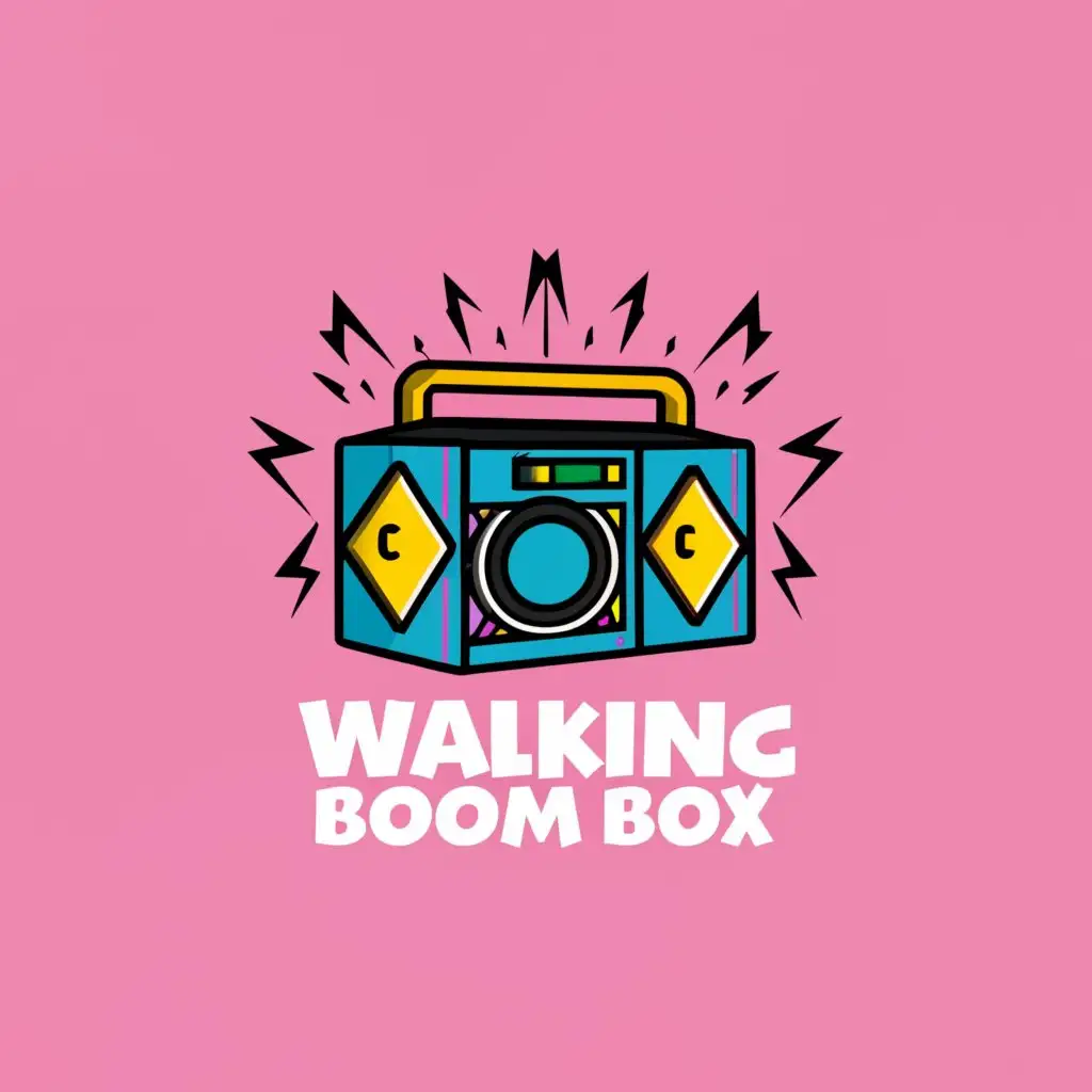 a logo design,with the text "walking boom box", main symbol:boom box walking with feets youtube banner,complex,be used in Entertainment industry,clear background