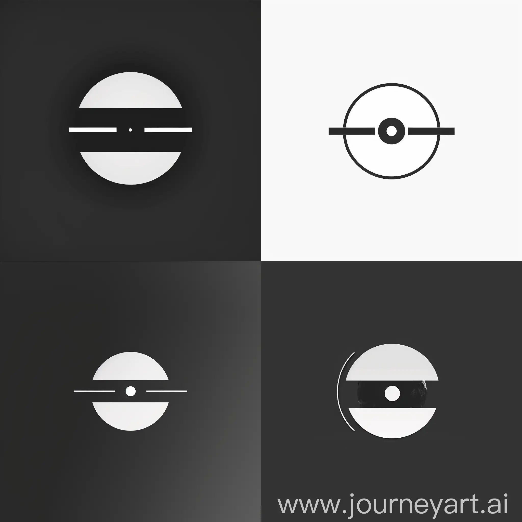 I need a logo for my eco monitoring system. For that  I need a sphere cut in two horizontally, in the center there is a smaller plain circle representing the core or stone. make it modern few detail, that feat for black and white background and can be small for app icon