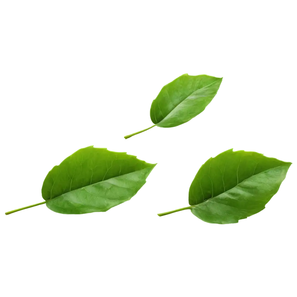 three green leaves flying