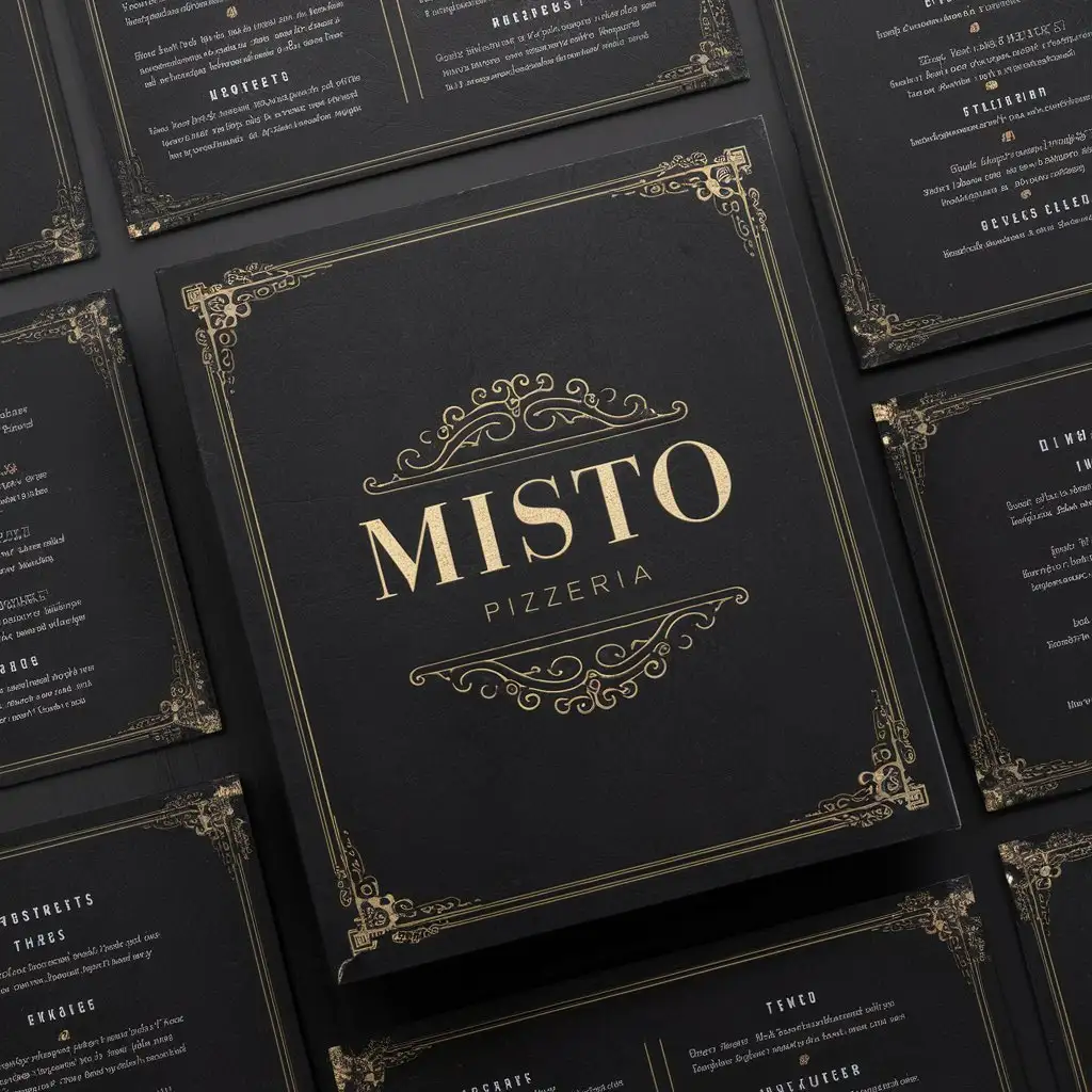 Vintage Black Menu Template with Classic Edge Decoration for Misto Pizzeria