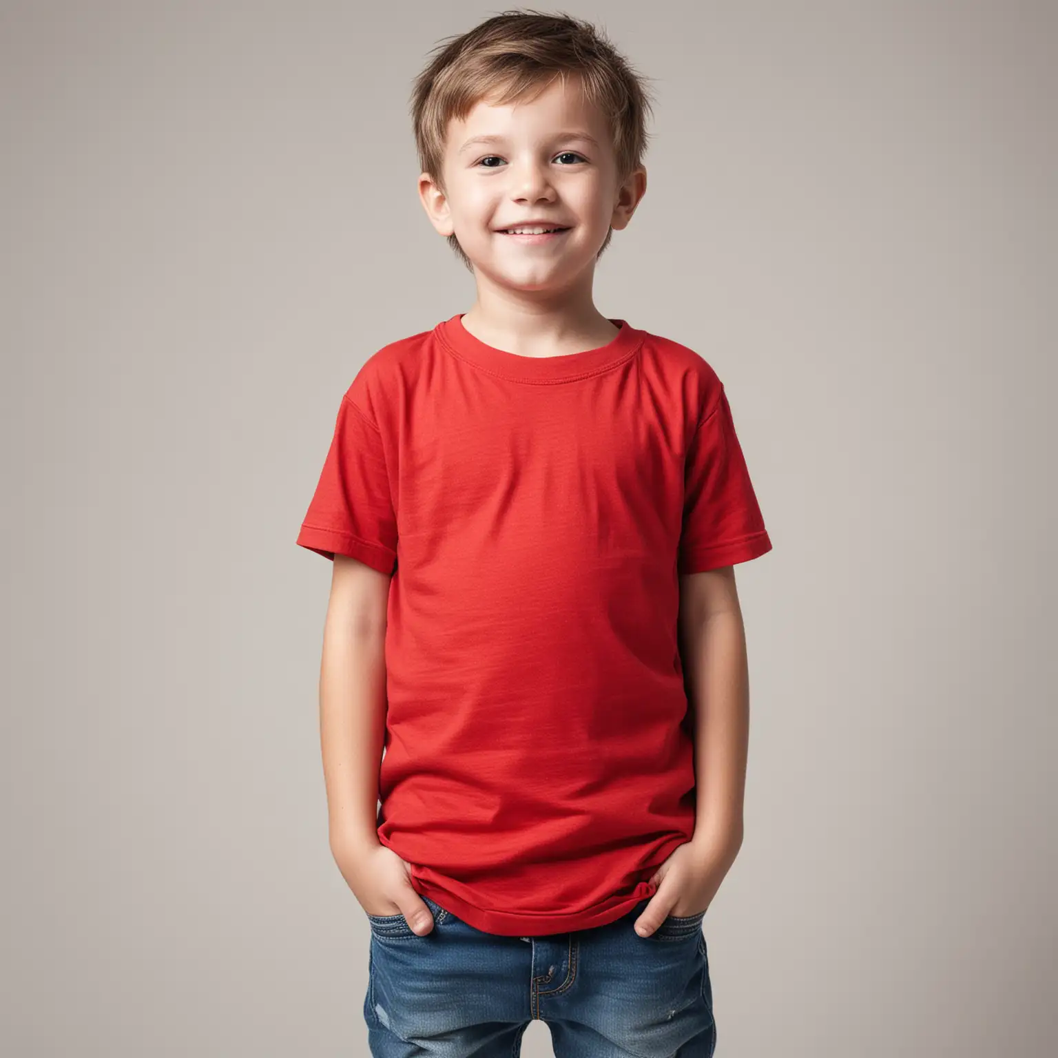 a cute white kid with red t shirt, style, white background